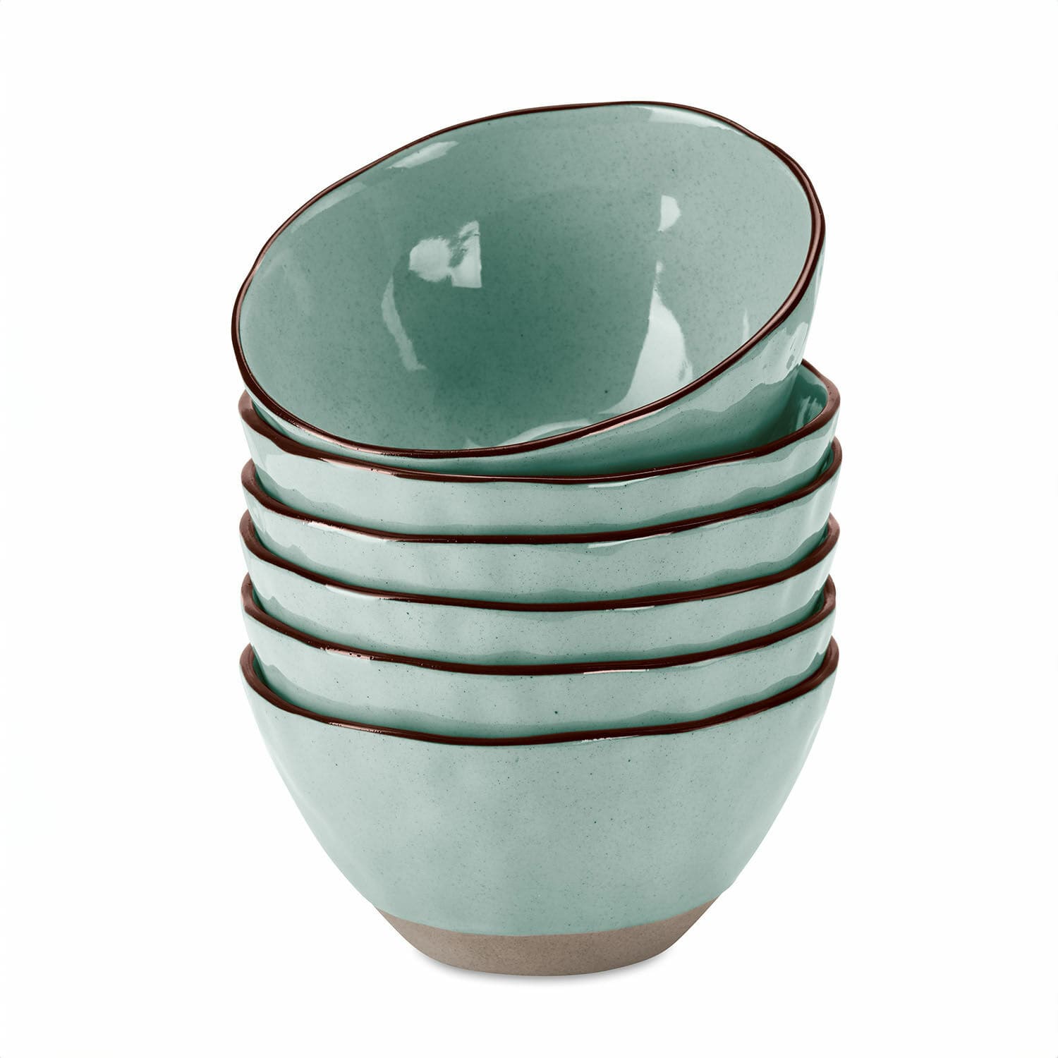 Set de 6 boles Biarré Juego de seis cuencos de cerámica verde menta con borde marrón para cocina