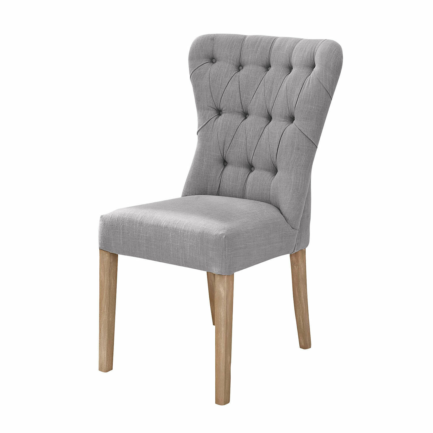 azul-gris Silla Saint Laurent de tela azul grisácea con patas de madera para comedor