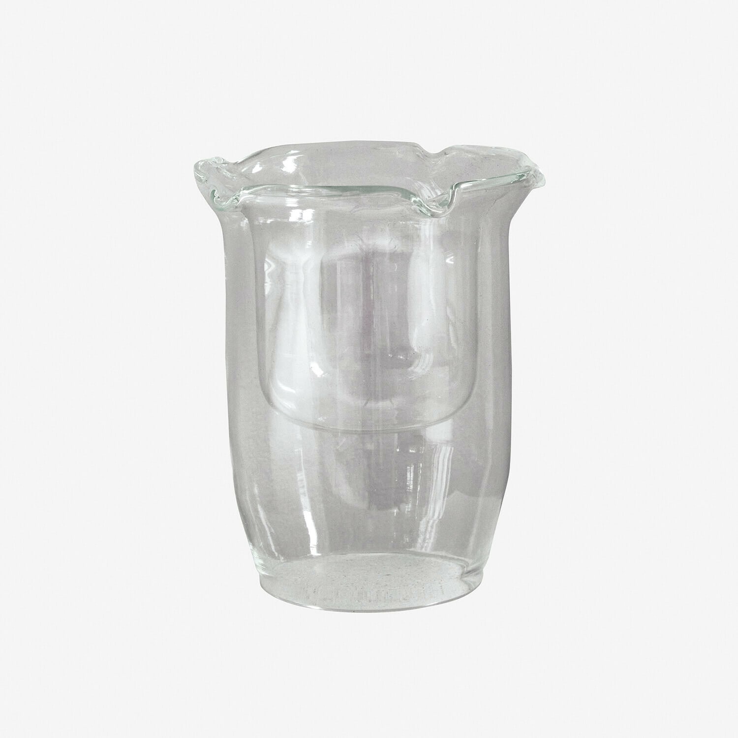 Jarrón de vidrio transparente con borde irregular, decoración de interiores, vidrio claro