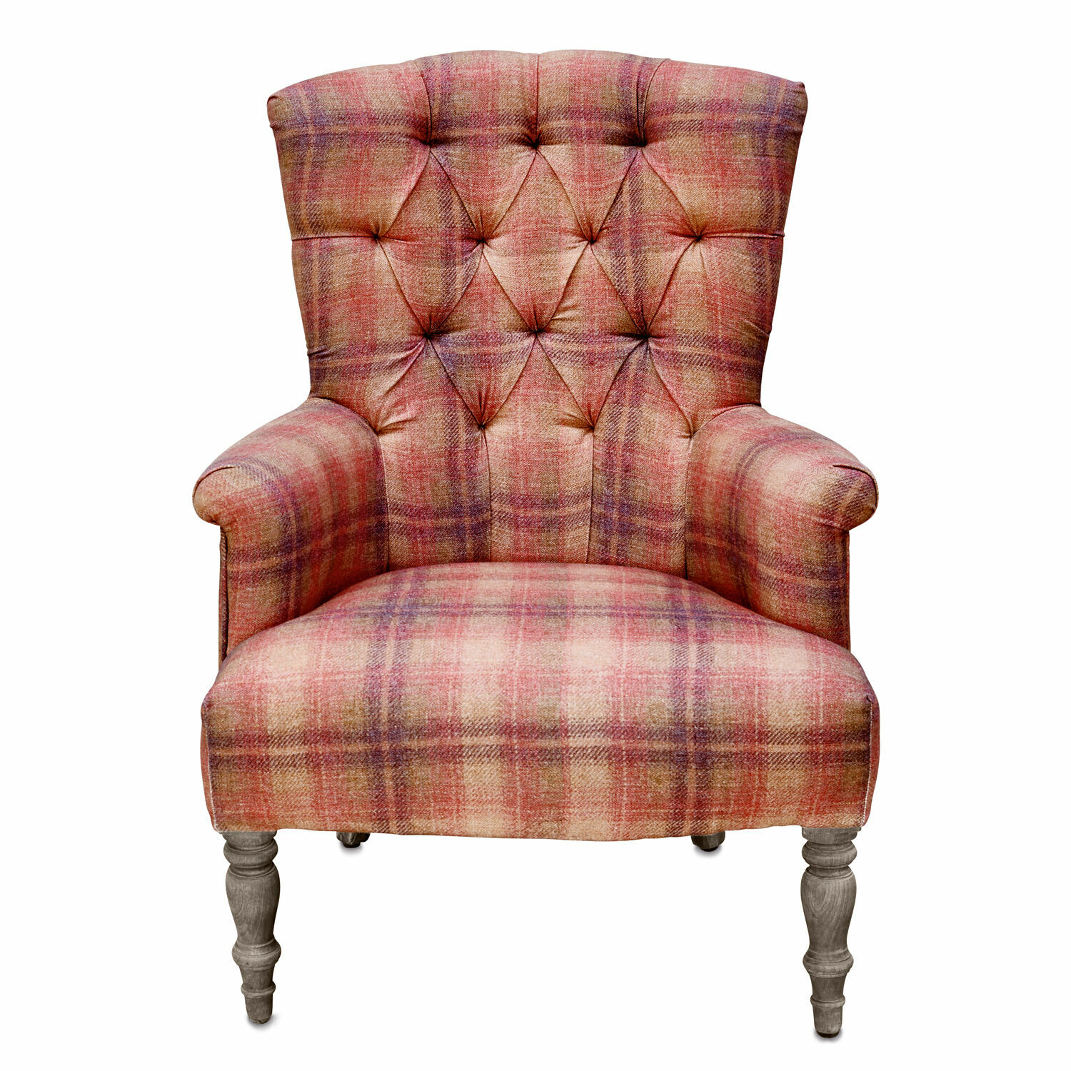 multicolor Sillón Hinsdale colorido de tela a cuadros con patas de madera, asiento cómodo para salón