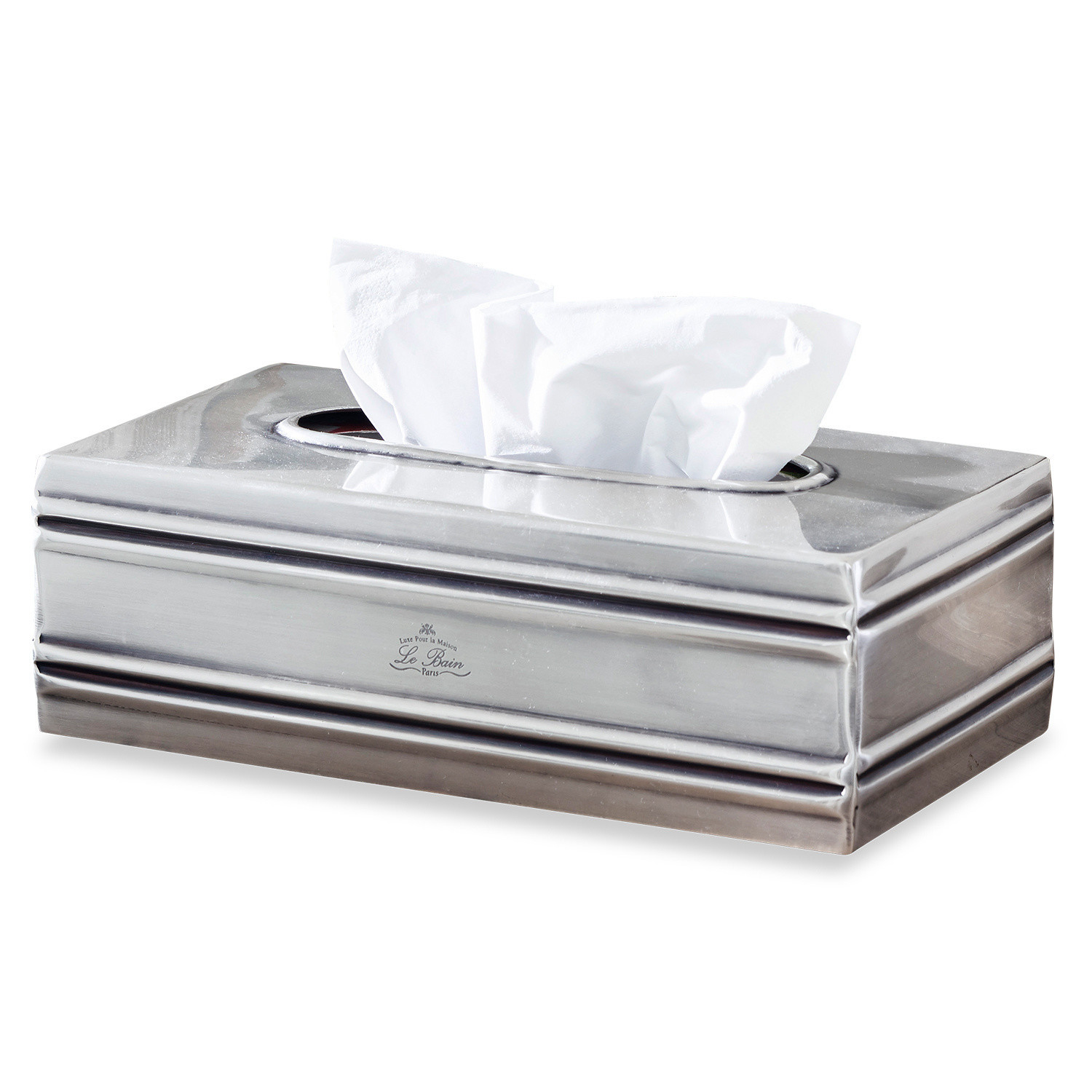 Caja de pañuelos Suzette Caja metálica plateada para pañuelos con diseño elegante para baño o salón