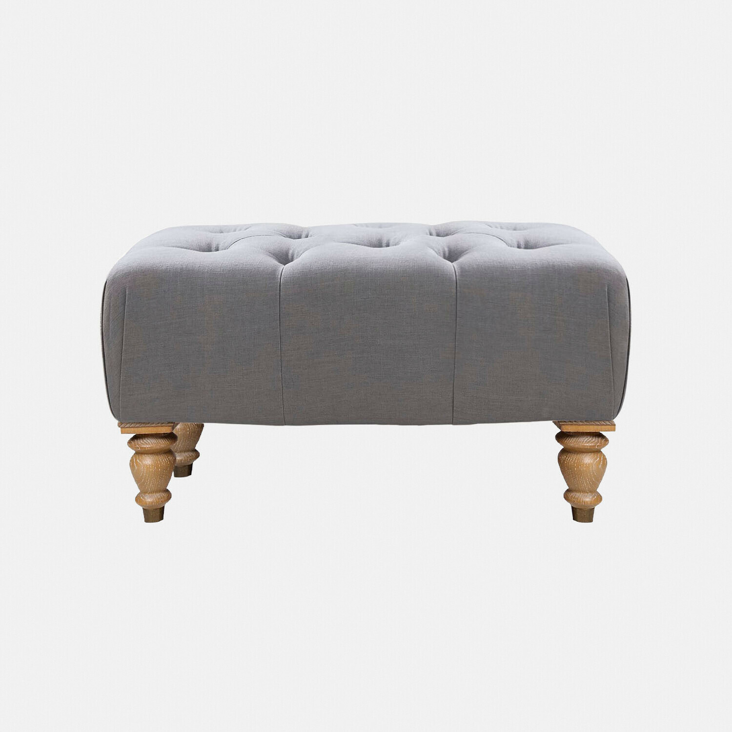 gris azulado Puf Durance gris azulado de tela con patas de madera, asiento cómodo para salón