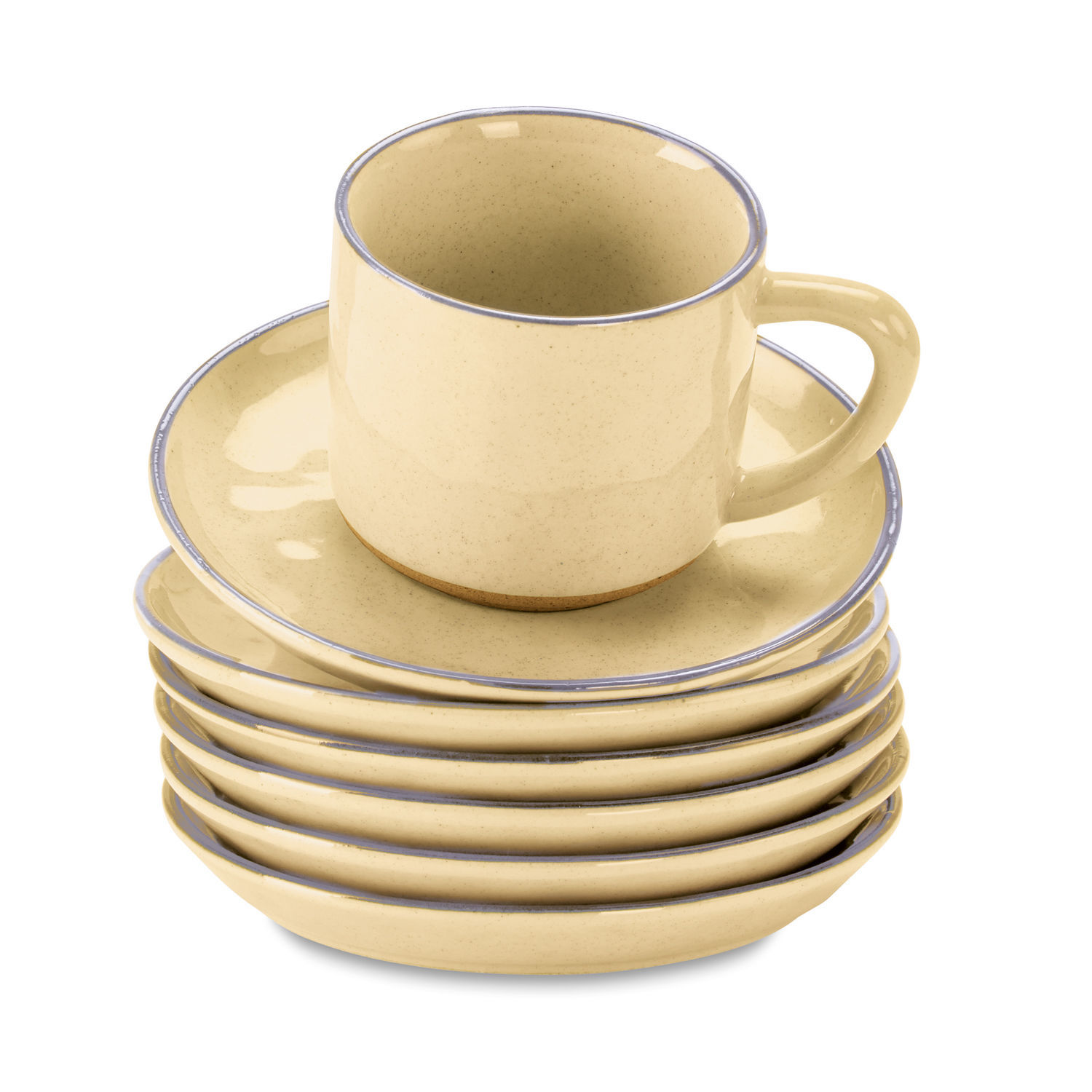 amarillo Set de 6 tazas y platos de cerámica amarilla Biarritz para café y té