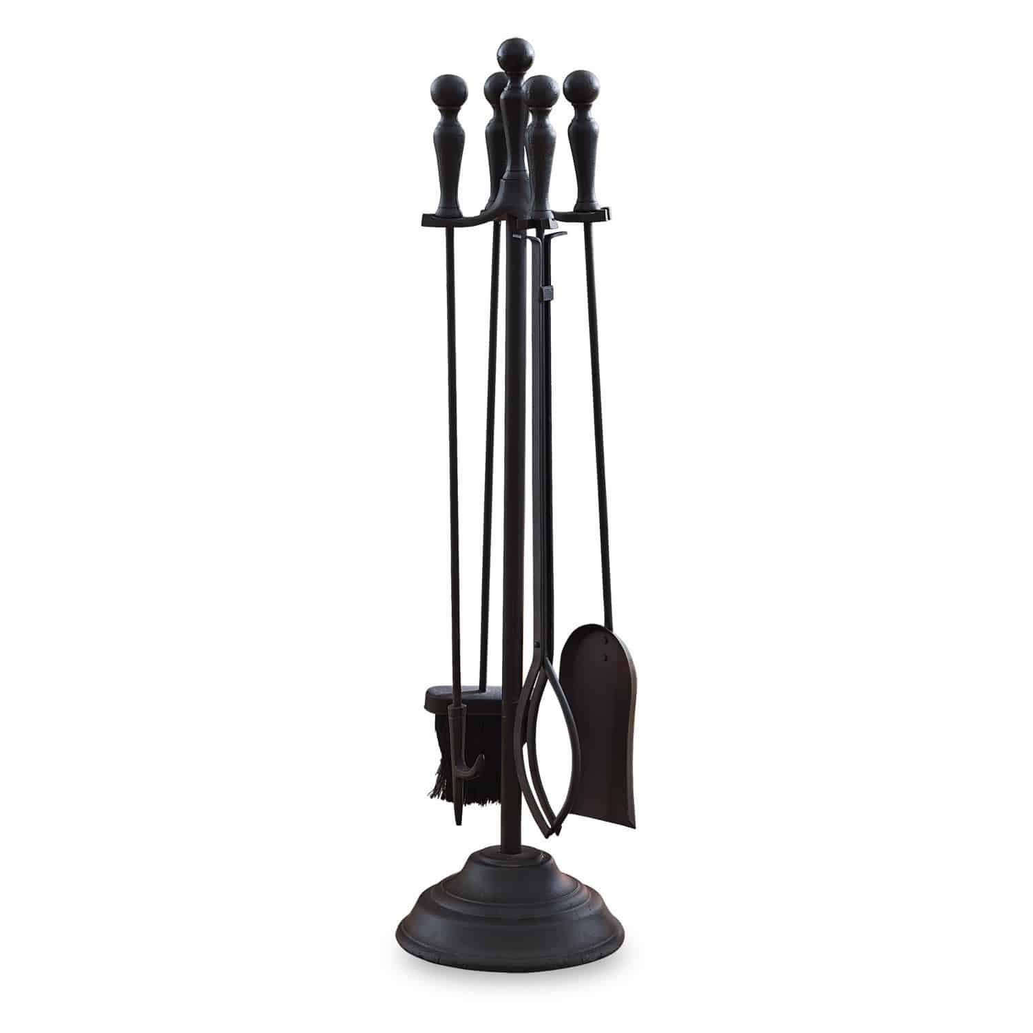 Mayordomo de chimenea Burnett Juego de herramientas para chimenea de metal negro con soporte para limpieza
