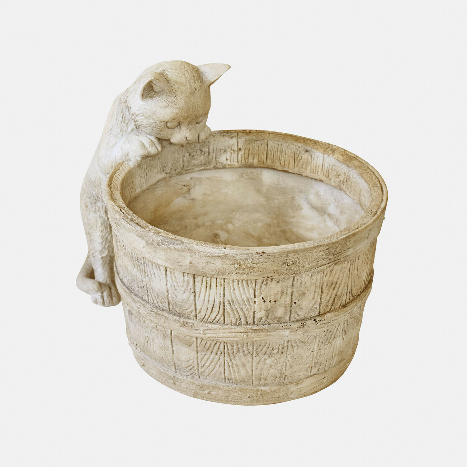 Macetero Finløf Maceta decorativa de piedra beige con figura de gato trepando por el borde, decoración para jardín