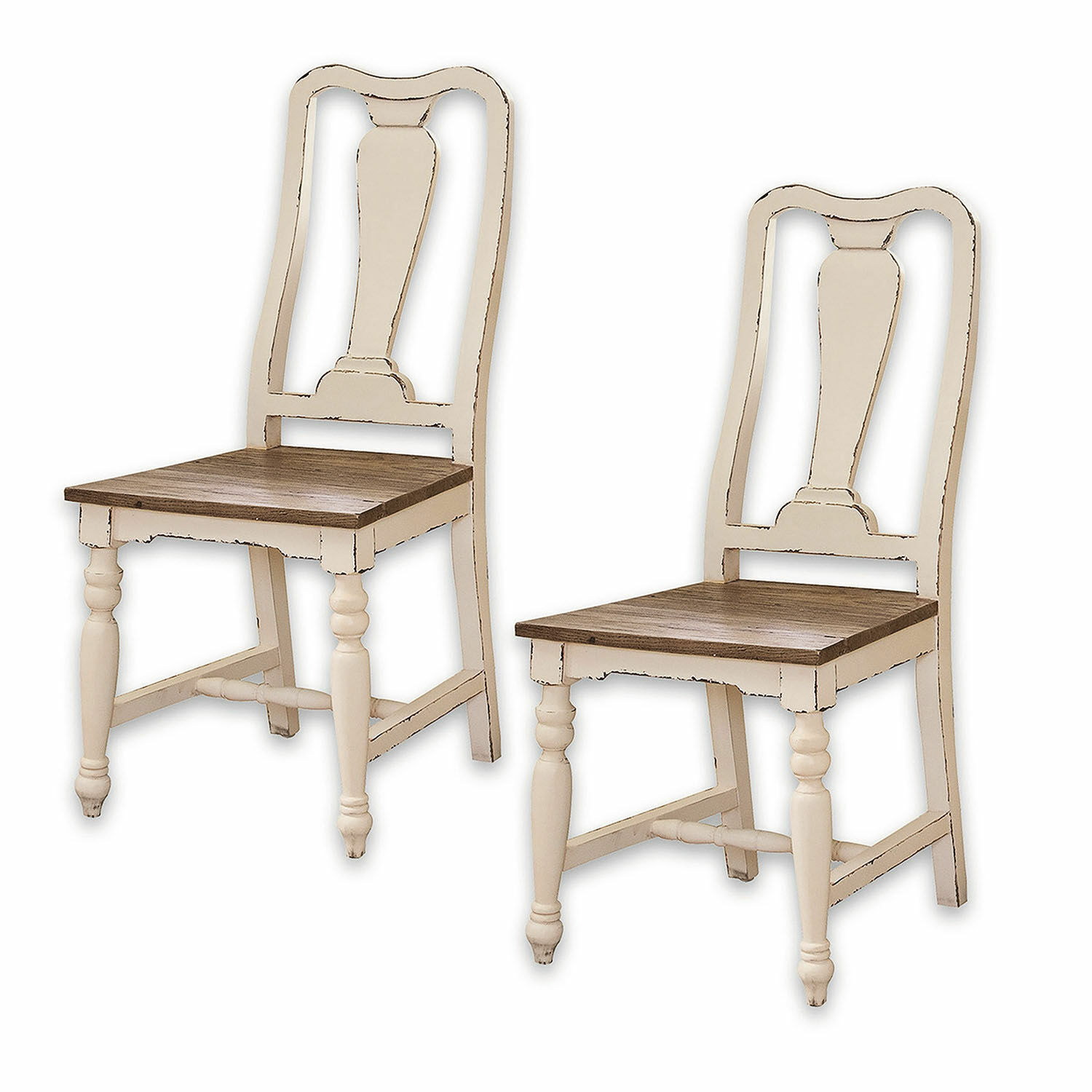 Juego de 2 sillas Harold Par de sillas de madera vintage con marco beige y asiento marrón para comedor