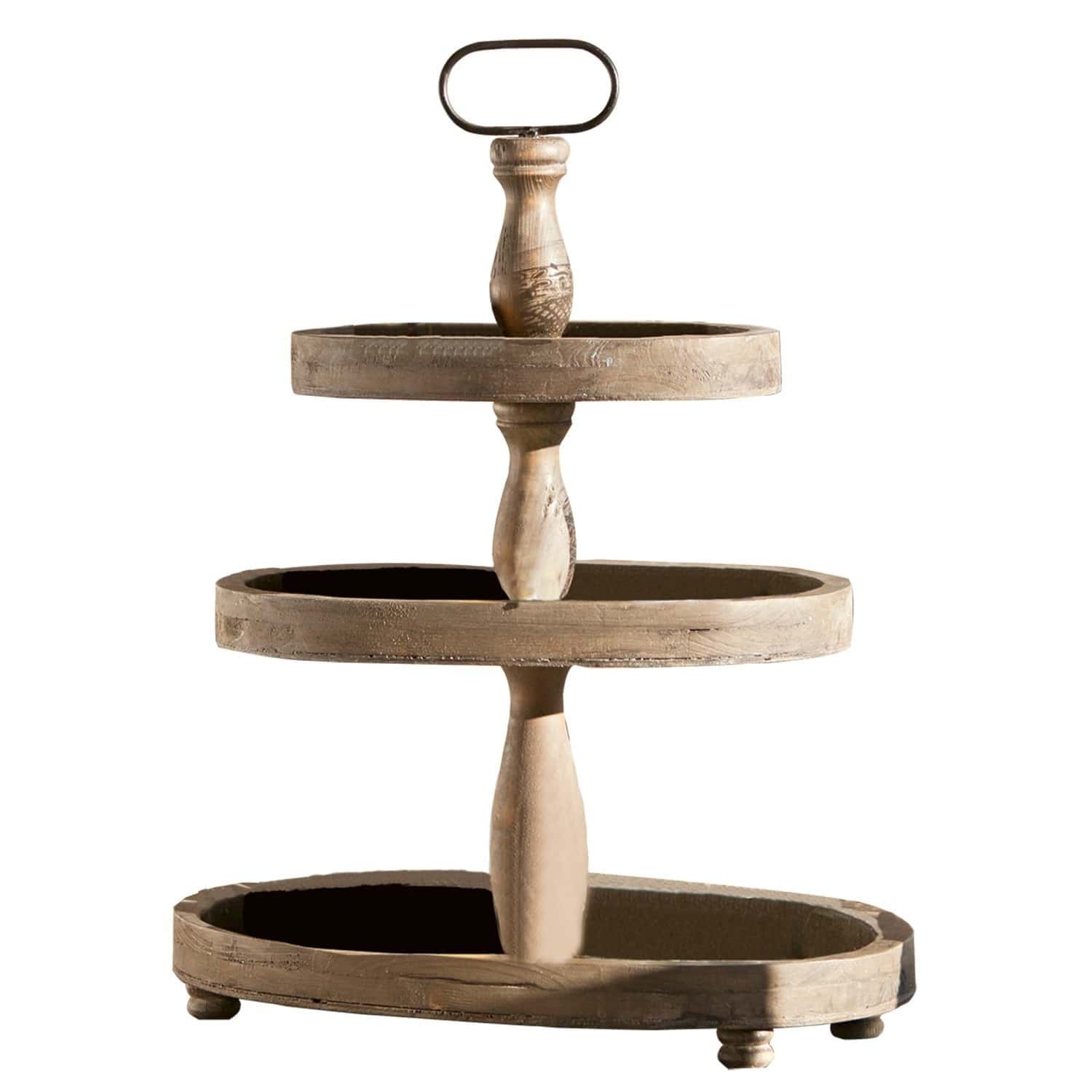 Bandeja de 3 niveles Olathe Bandeja de madera de tres niveles en color natural para decoración y servir aperitivos