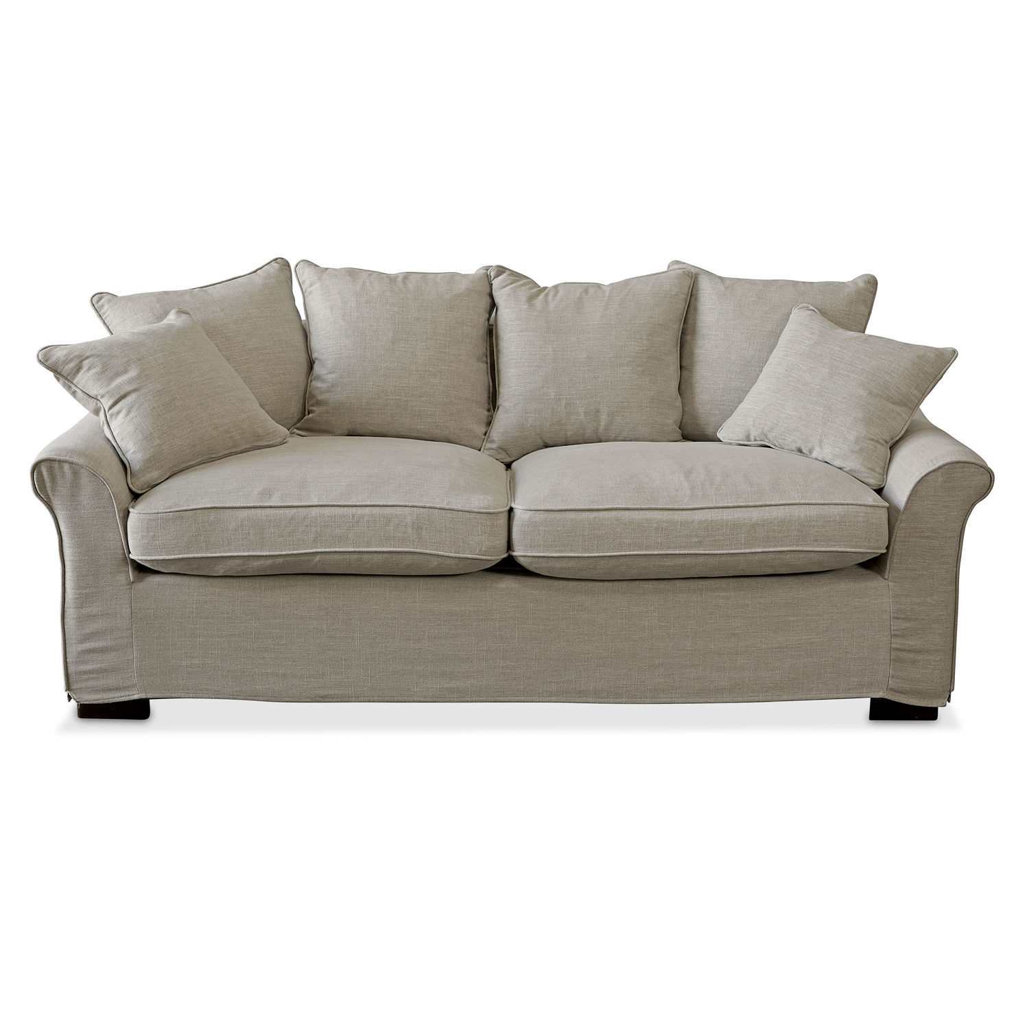 lino Sofá Long Beach beige de lino con cojines suaves, mueble cómodo para salón