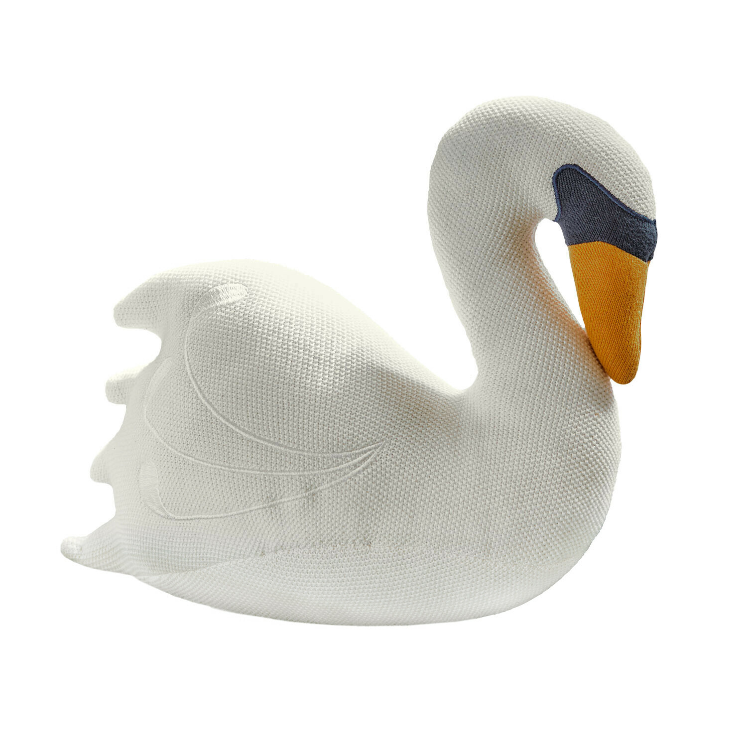 Peluche Cariella Cojín tejido blanco con forma de cisne y pico naranja y negro, decoración para el hogar