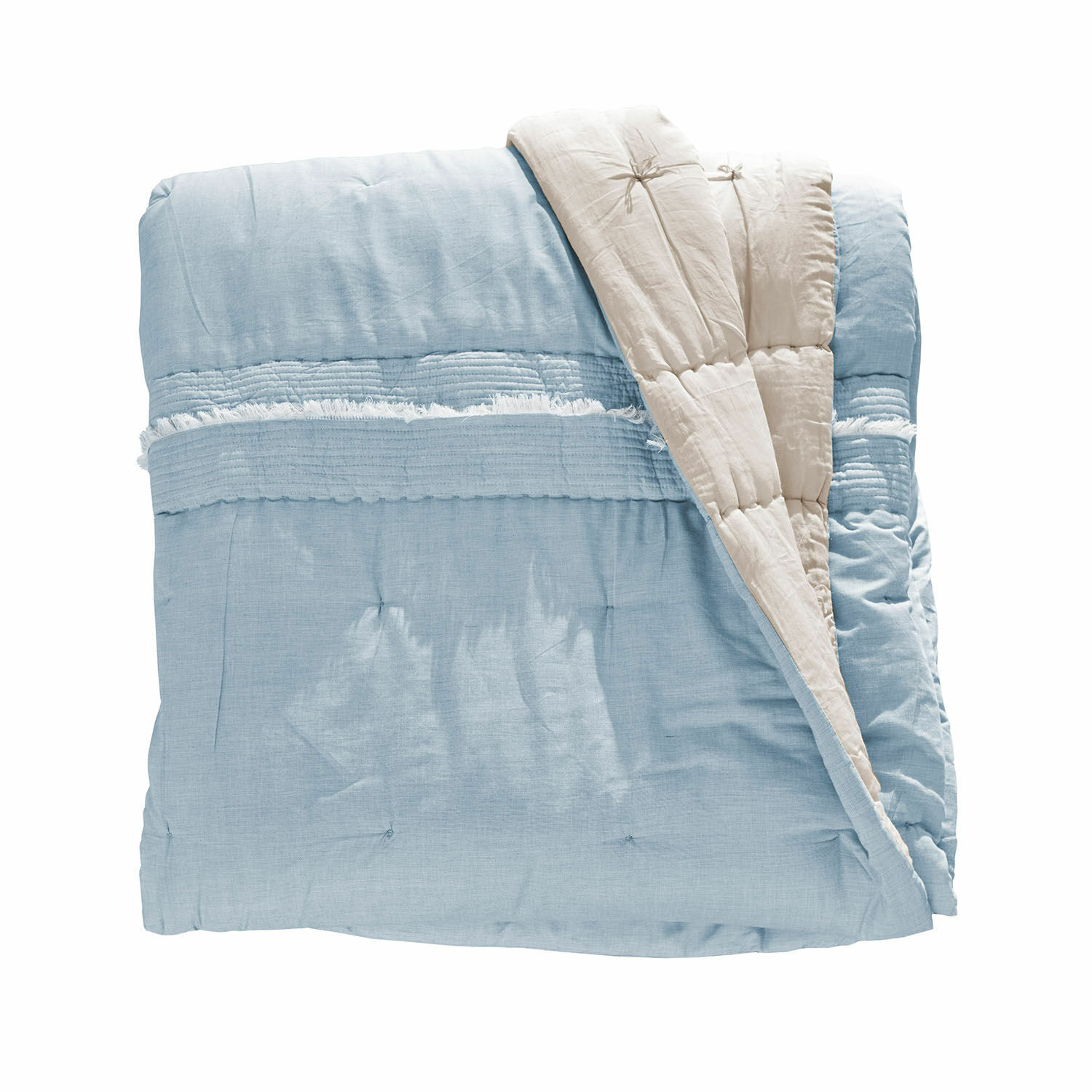 Colcha Agnes Colcha reversible de algodón en azul claro y beige, suave y decorativa para el hogar