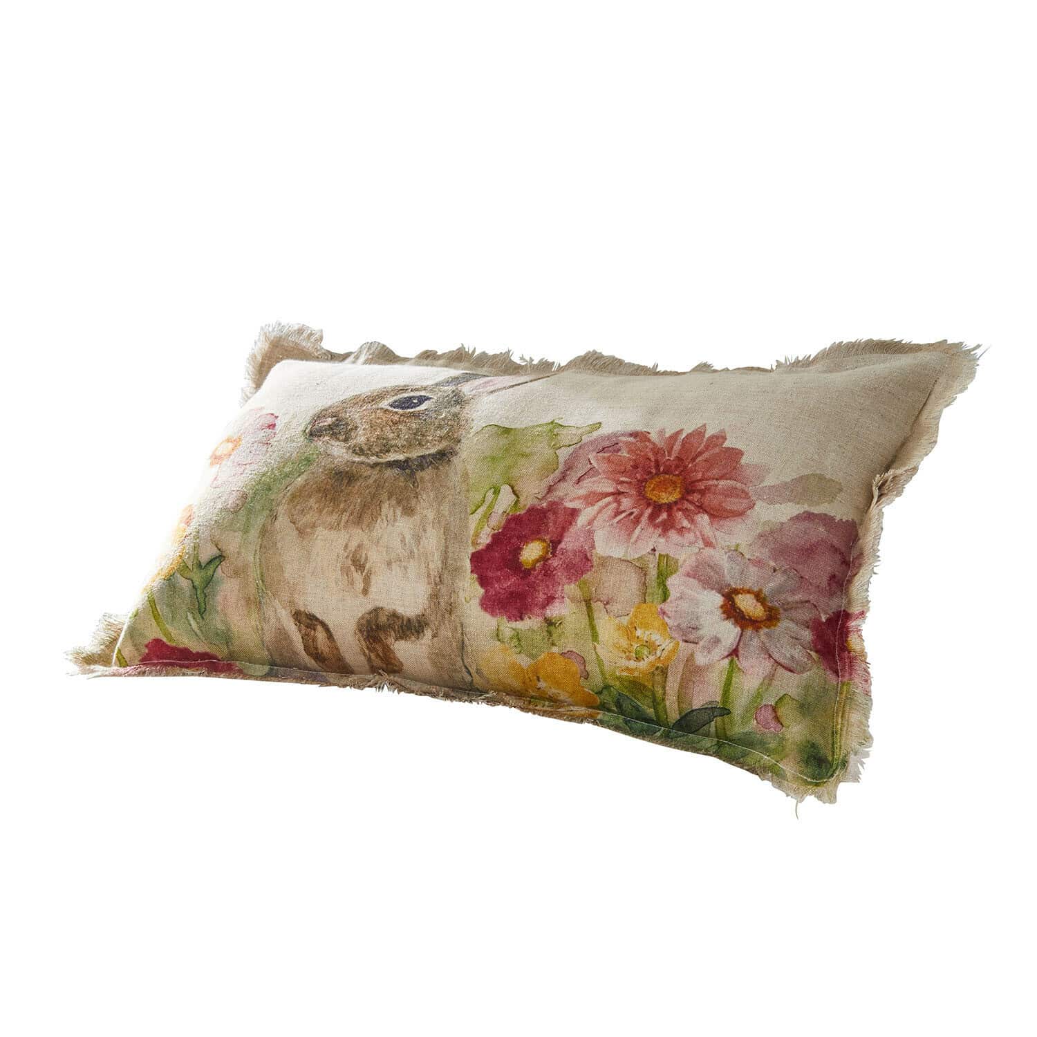 Funda de cojín Parélys Cojín rectangular de lino con diseño de conejo y flores en colores pastel para decoración del hogar