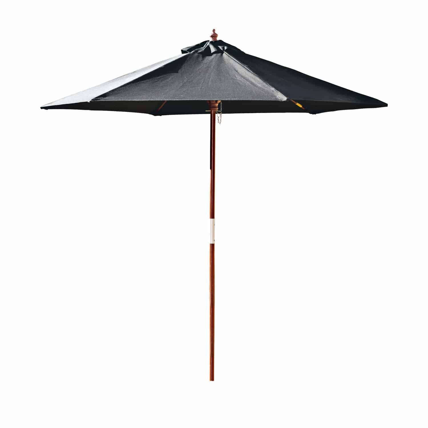negro Sombrilla de jardín negra Enfield con poste de madera, protección solar para terraza o jardín