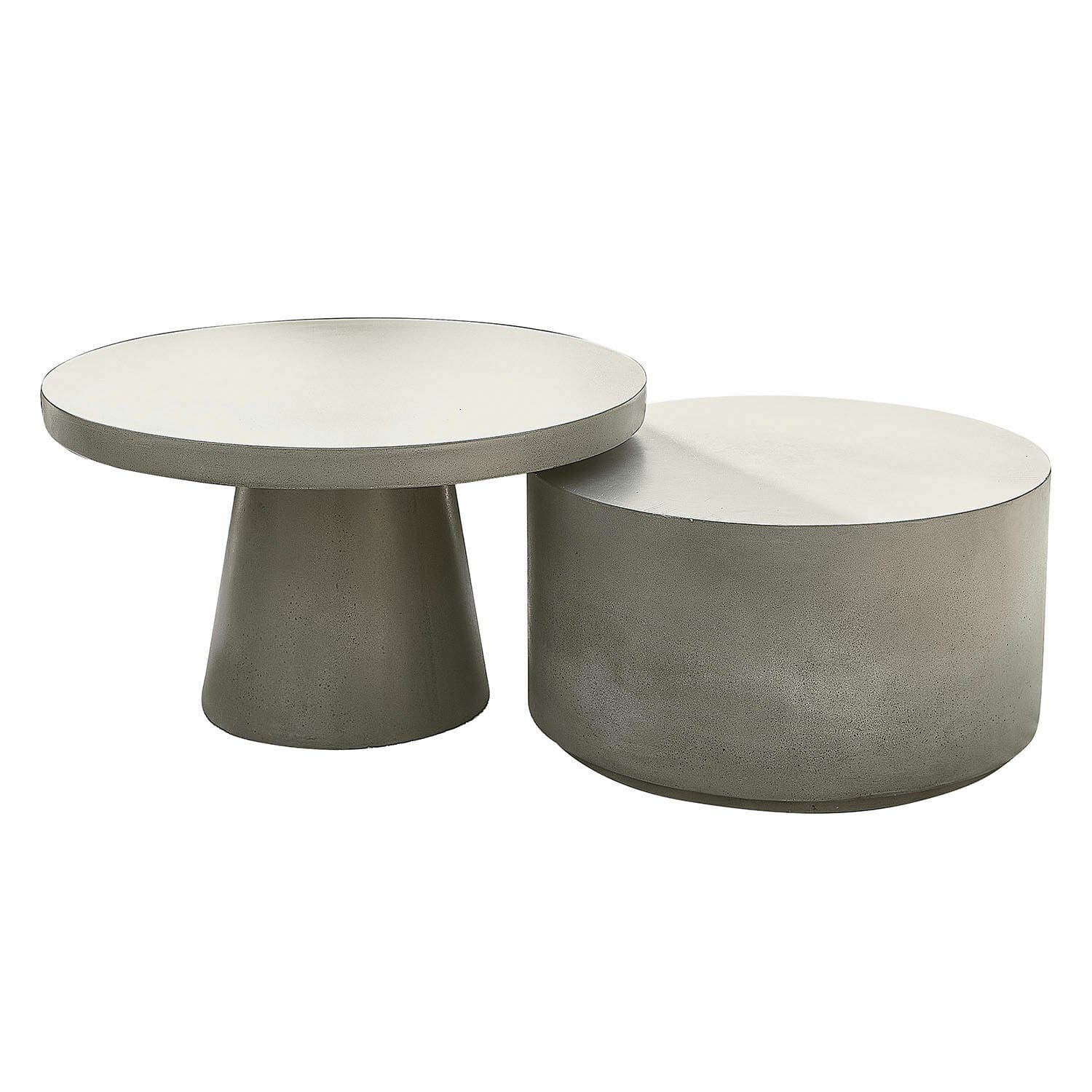 Set de 2 mesas de centro Divertente Conjunto de dos mesas de centro redondas de hormigón gris para salón moderno