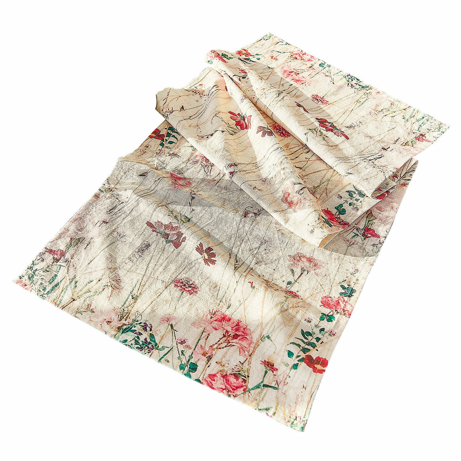 Camino de mesa Briovene Camino de mesa de lino color crema con estampado floral, decoración rústica para mesa