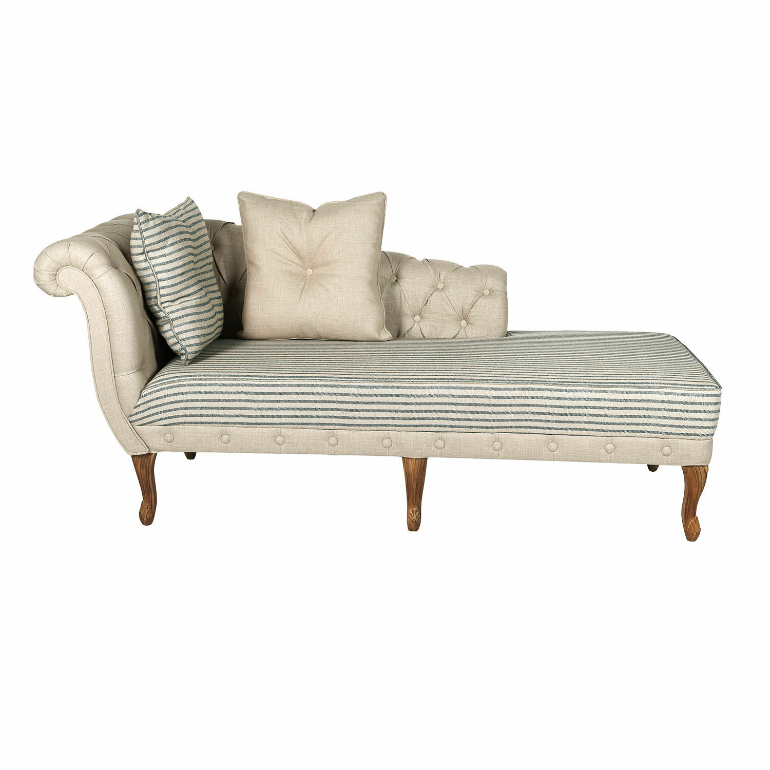 beige/gris Chaiselongue Viviani beige y gris de tela con patas de madera para salón