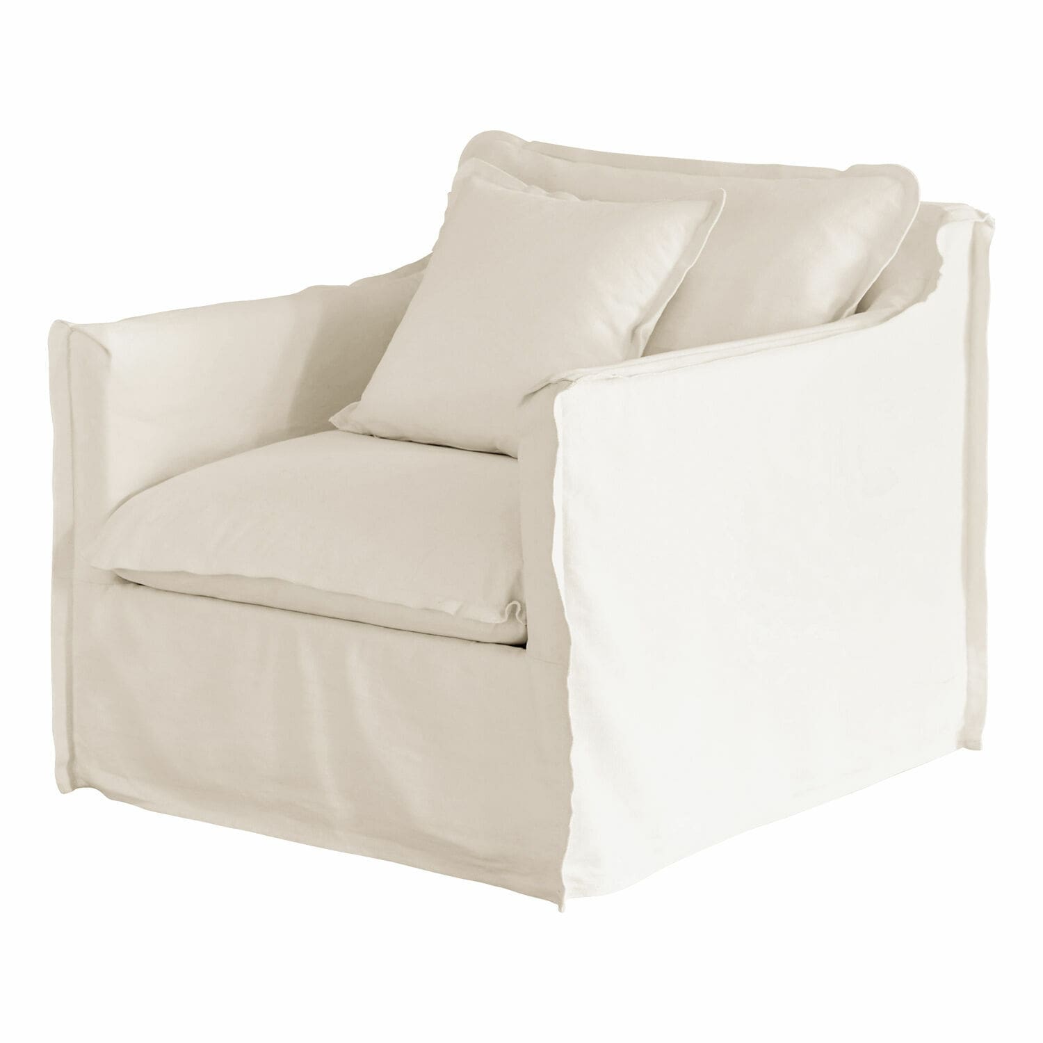 Sillón Tienen Sillón beige de tela con cojines suaves, mueble cómodo para sala de estar