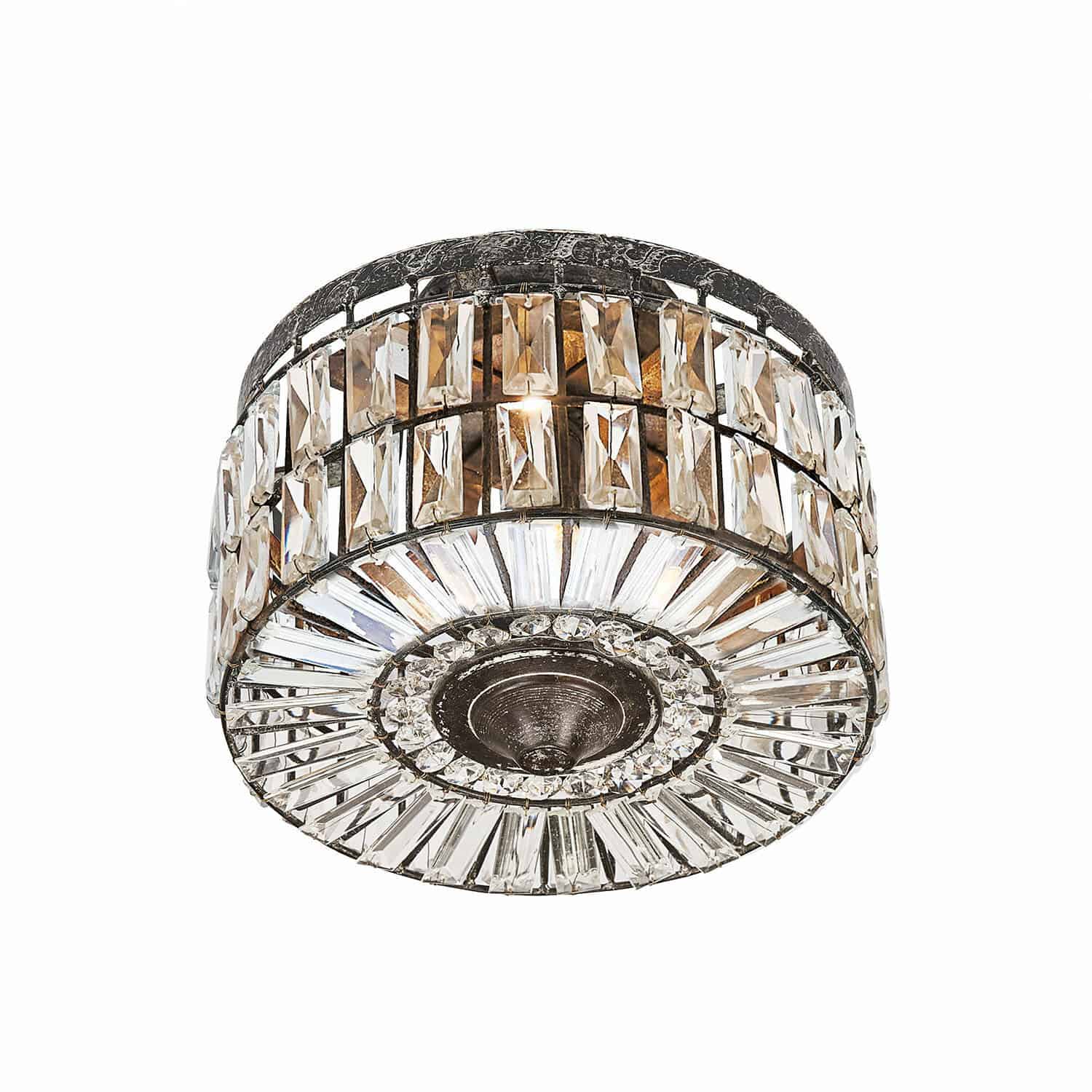 Lámpara de techo Hutton Lámpara de techo redonda de metal negro y cristales transparentes, luz decorativa elegante