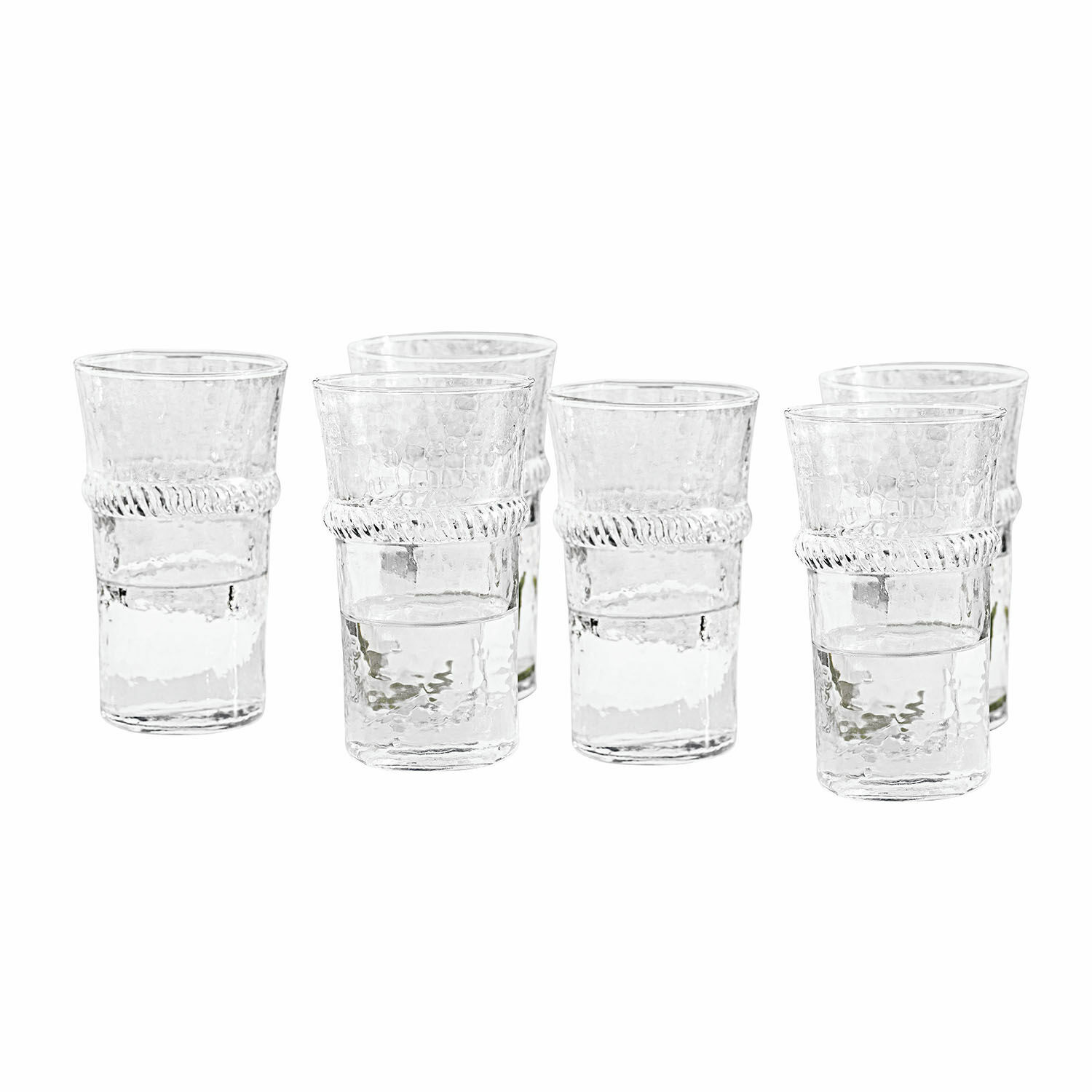 Set de 6 vasos Beiras Juego de seis vasos transparentes con diseño decorativo y agua, vidrio decorativo para el hogar