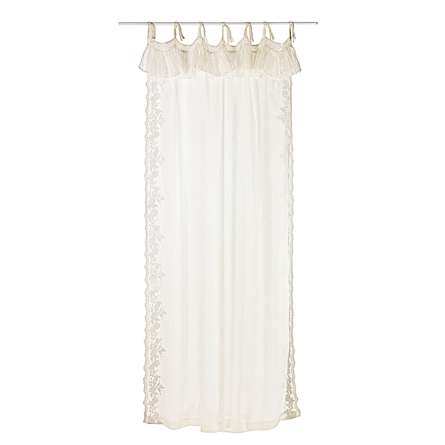 Cortina Denise Cortina blanca translúcida con bordes bordados y volantes de tela ligera para ventana