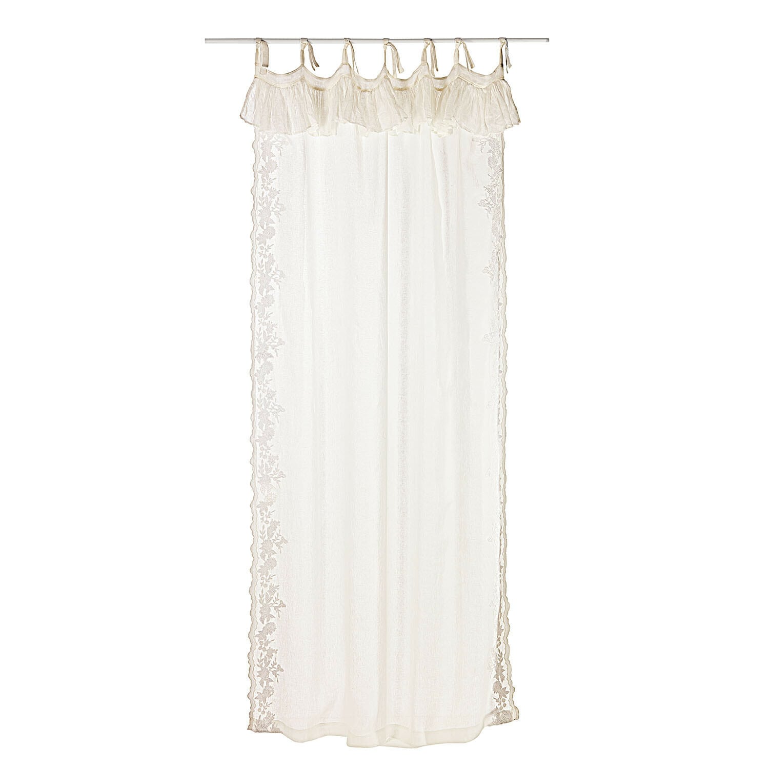 Cortina Denise Cortina blanca translúcida con bordes bordados y volantes de tela ligera para ventana