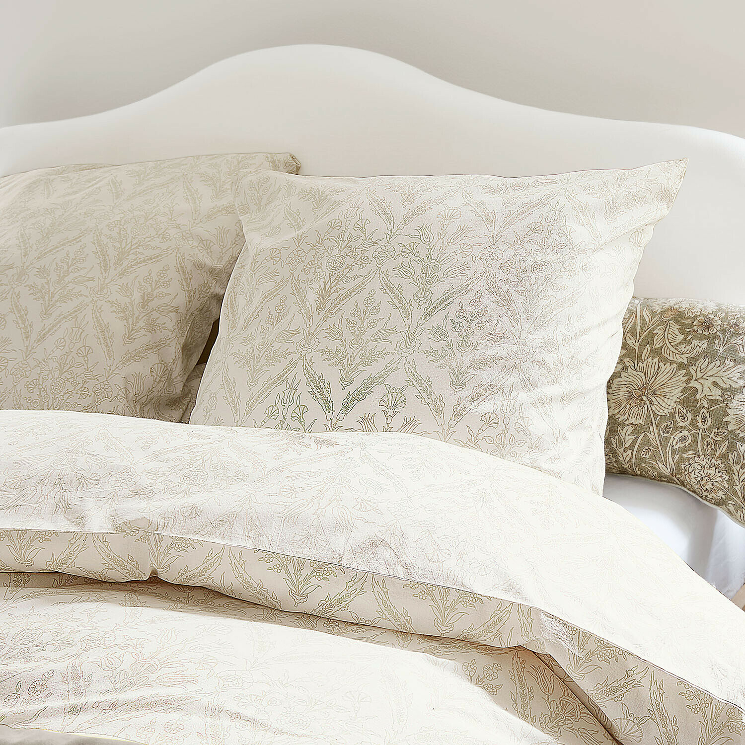 Ropa de cama Jardin Royale Ropa de cama de algodón color crema con delicado estampado floral, suave y elegante para dormitorio