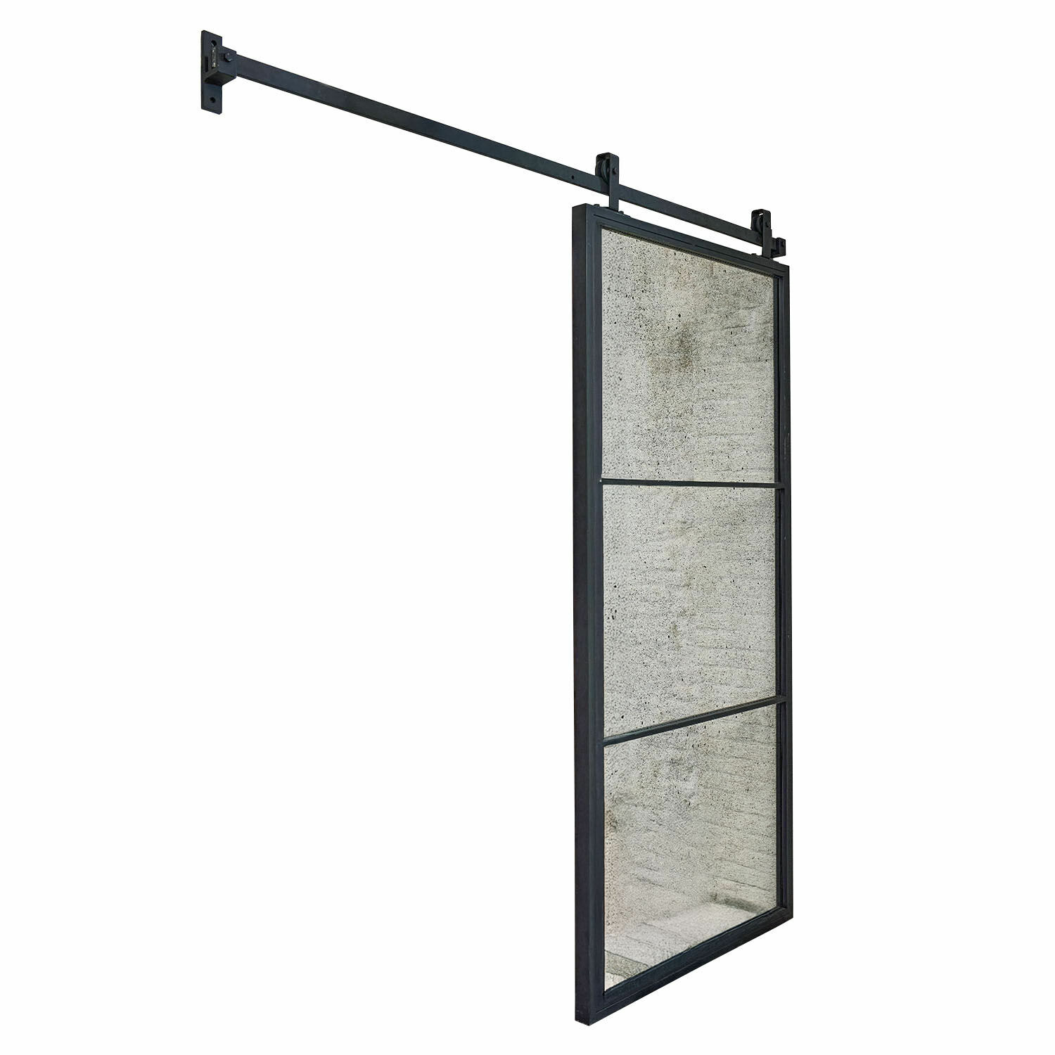 Espejo de pared corredero con marco metálico negro de estilo industrial para interiores modernos