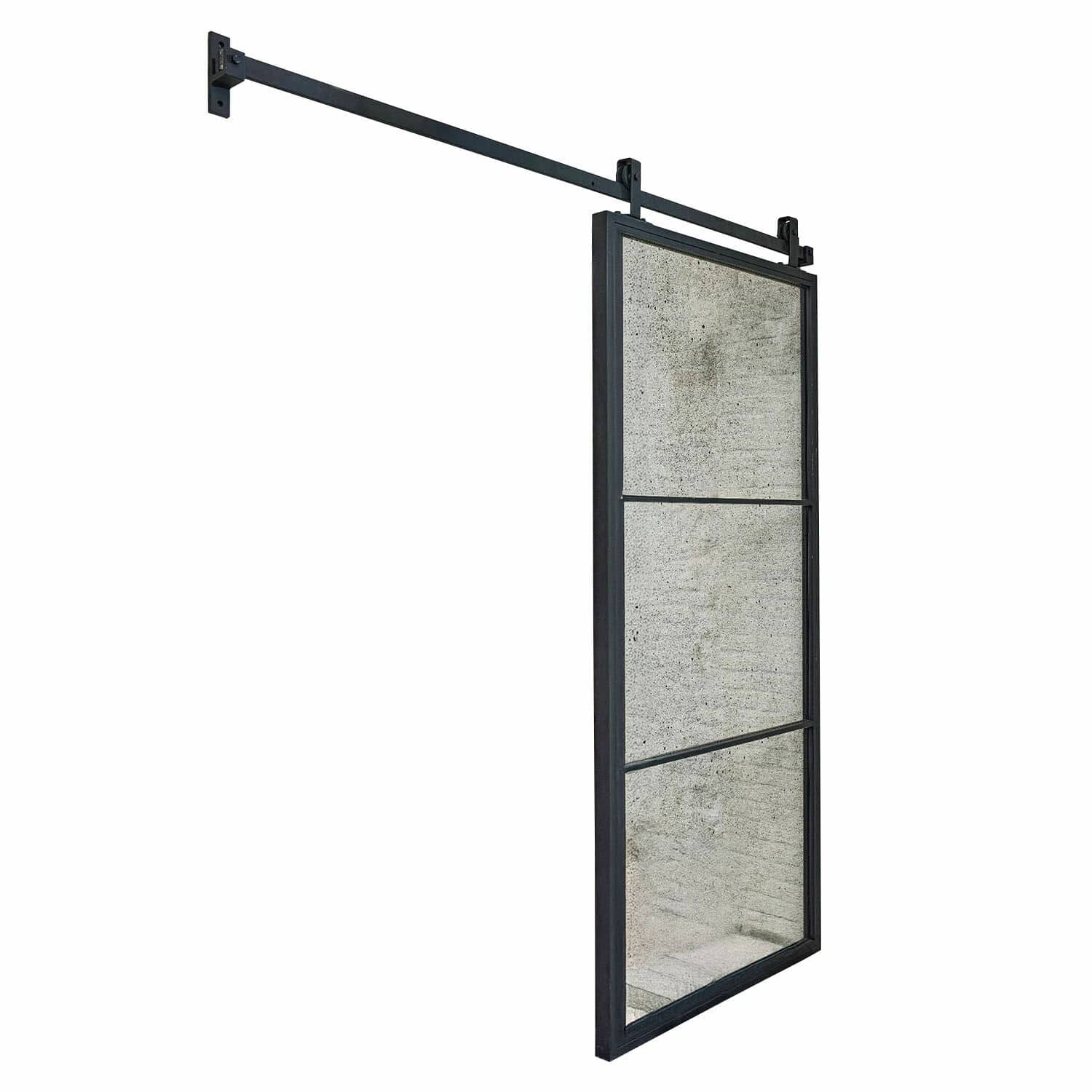 Puerta corredera Althorp Espejo de pared corredero con marco metálico negro de estilo industrial para interiores modernos