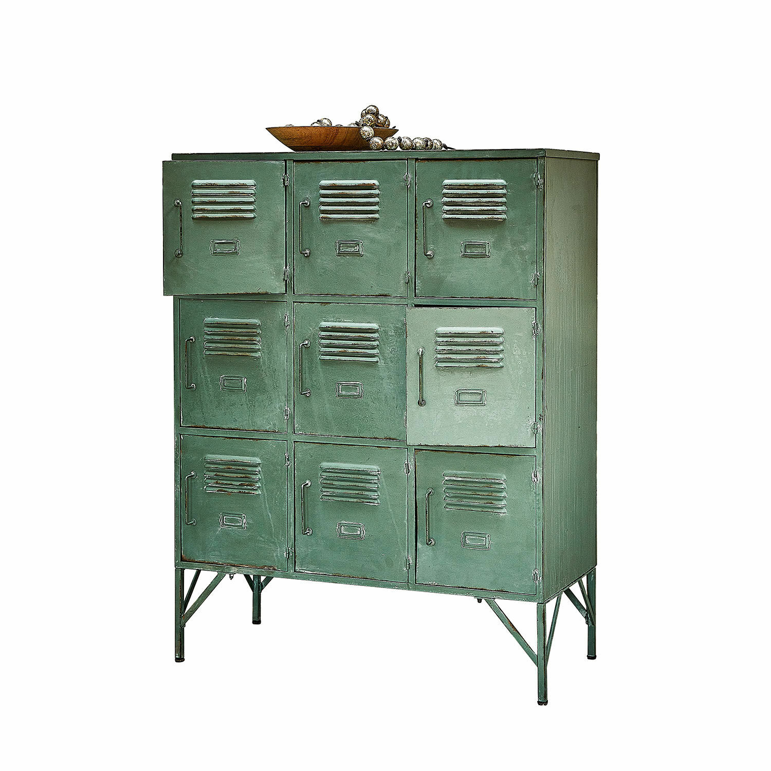 Cómoda Urillac Armario metálico verde vintage con nueve puertas para almacenamiento práctico y estilo industrial
