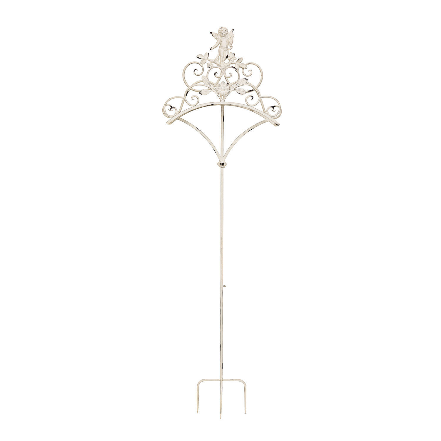 Soporte para manguera Chambellay Estaca de jardín de metal blanco con ángel y diseño floral, decoración para jardín
