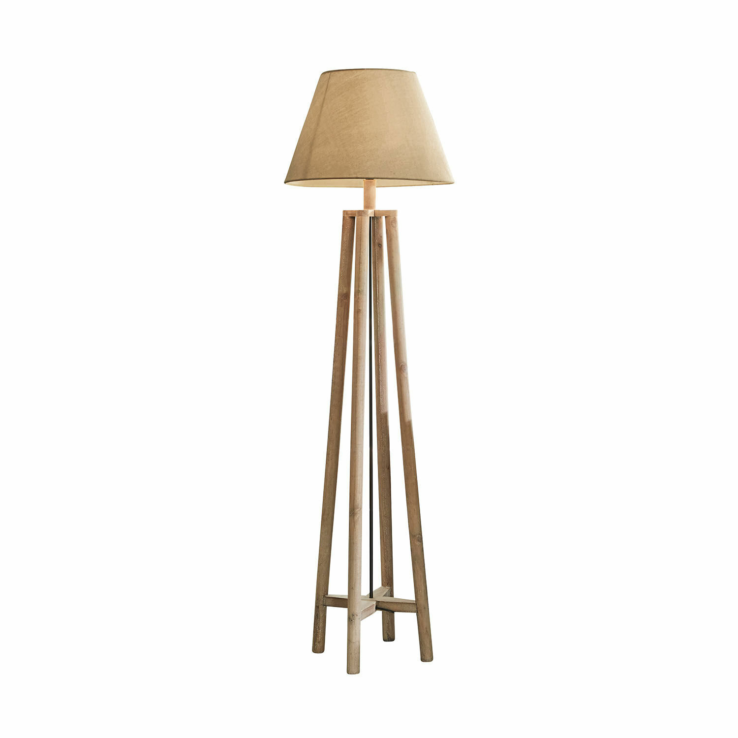 Lámpara de pie Edgewood Lámpara de pie con base de madera y pantalla beige, diseño natural para salón acogedor