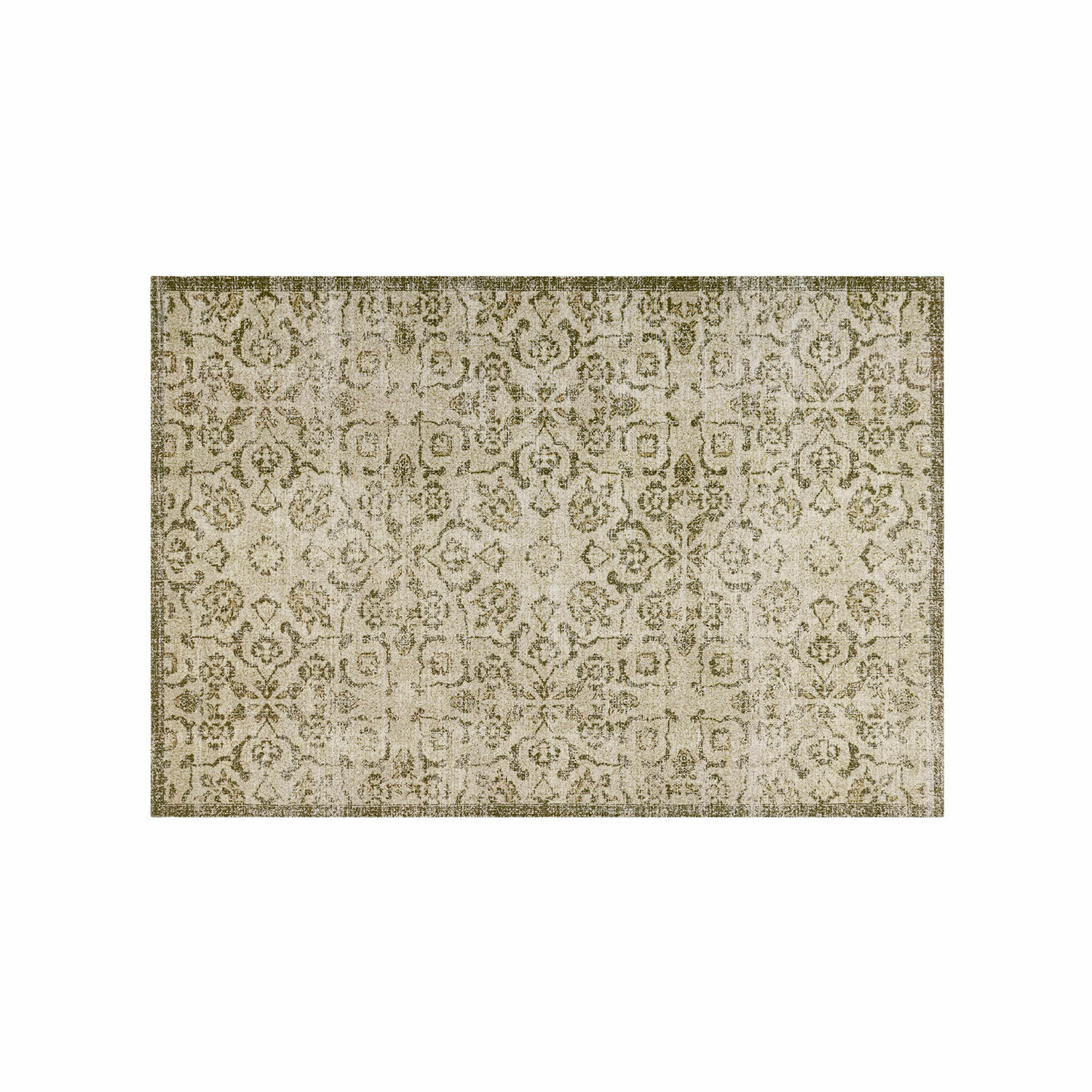 Alfombra vintage con diseño en tonos beige y verde, decoración para salón