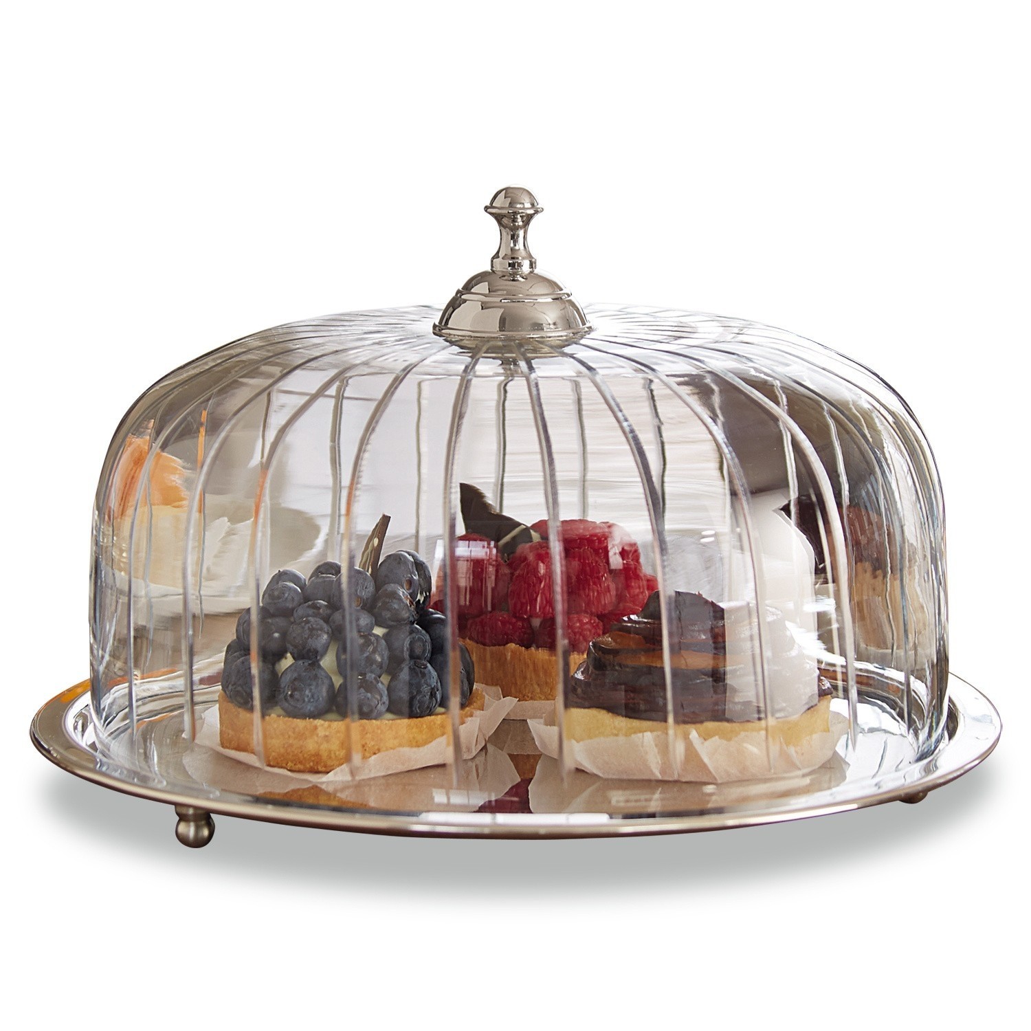 Campana para tarta Allaire Campana de cristal transparente con base y asa de metal, ideal para postres