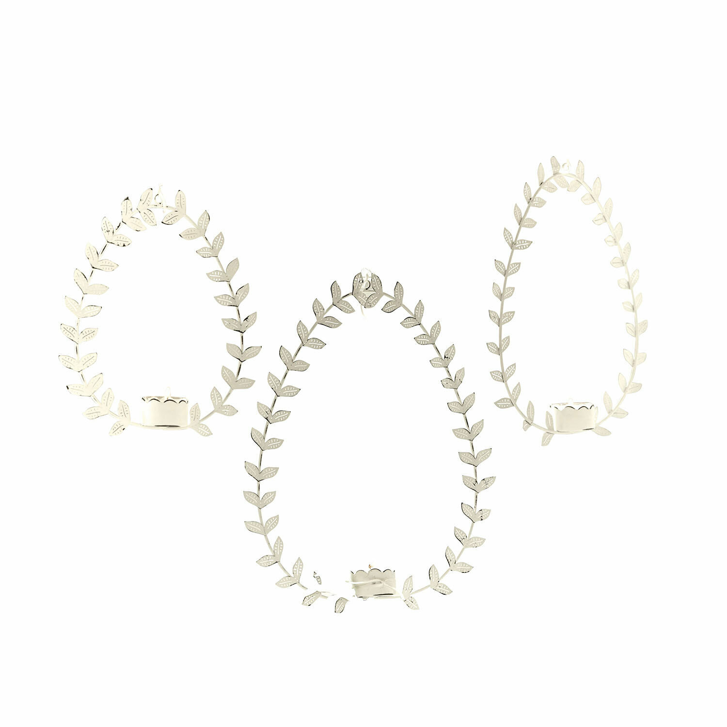 Set de 3 farolillos colgantes Guelph Conjunto de tres candelabros metálicos en forma de huevo con diseño de hojas en blanco