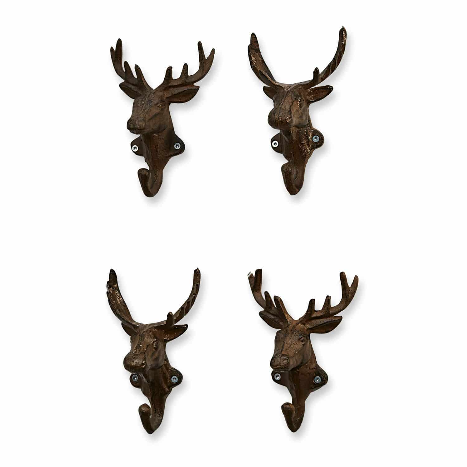 Set de 4 ganchos Deer Conjunto de cuatro ganchos de pared de metal marrón con forma de cabeza de ciervo para decoración