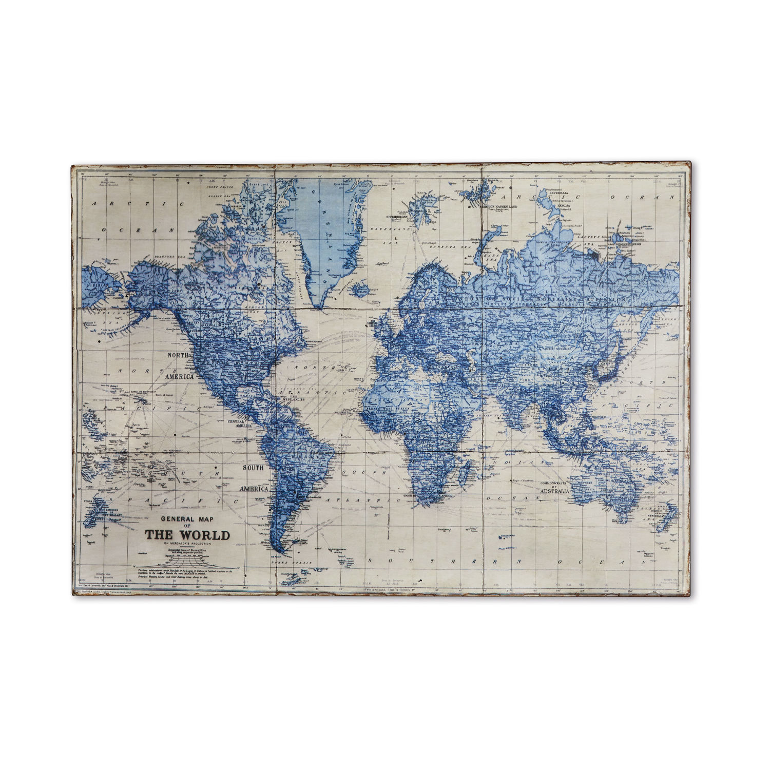 turquesa Mapa mundial vintage con contornos turquesa sobre fondo beige, decoración de pared
