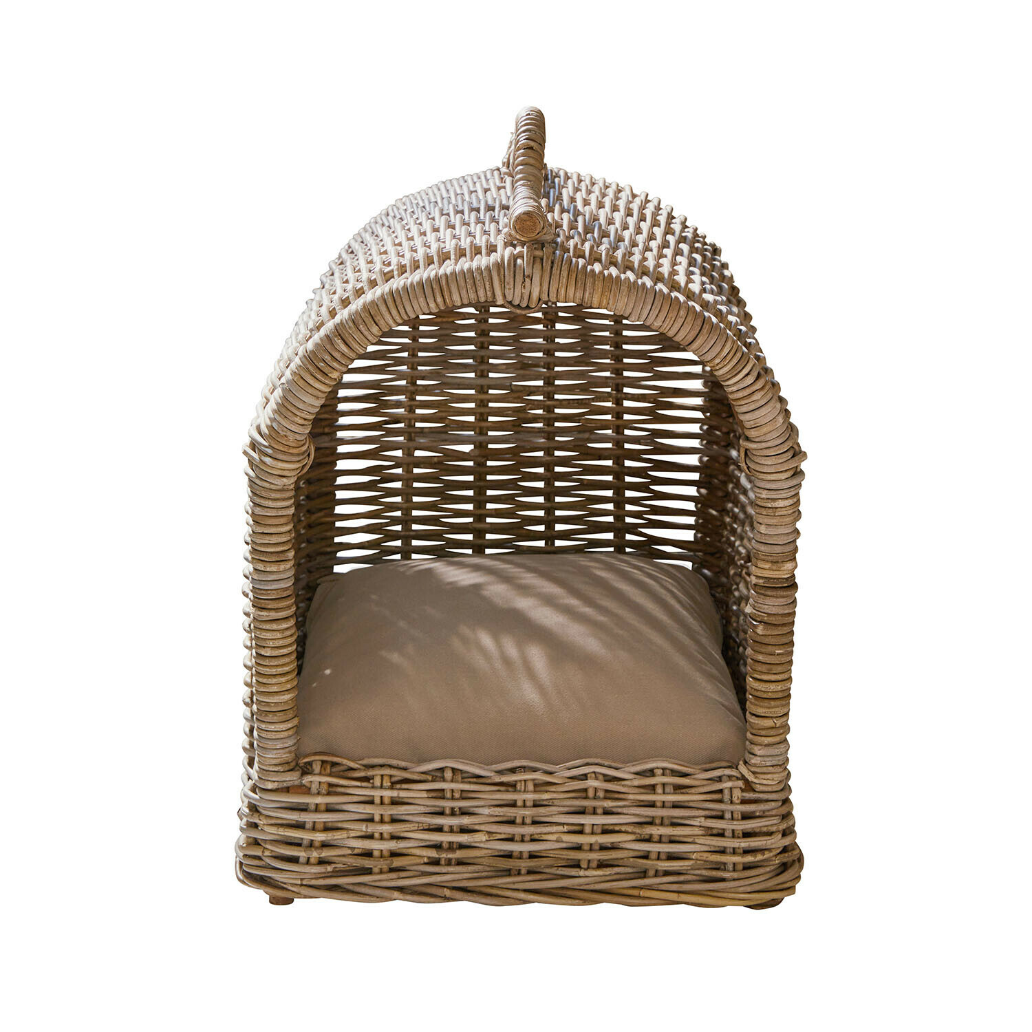Cesta para mascotas Cielina Caseta para mascotas de ratán natural con cojín beige, espacio cómodo para descanso
