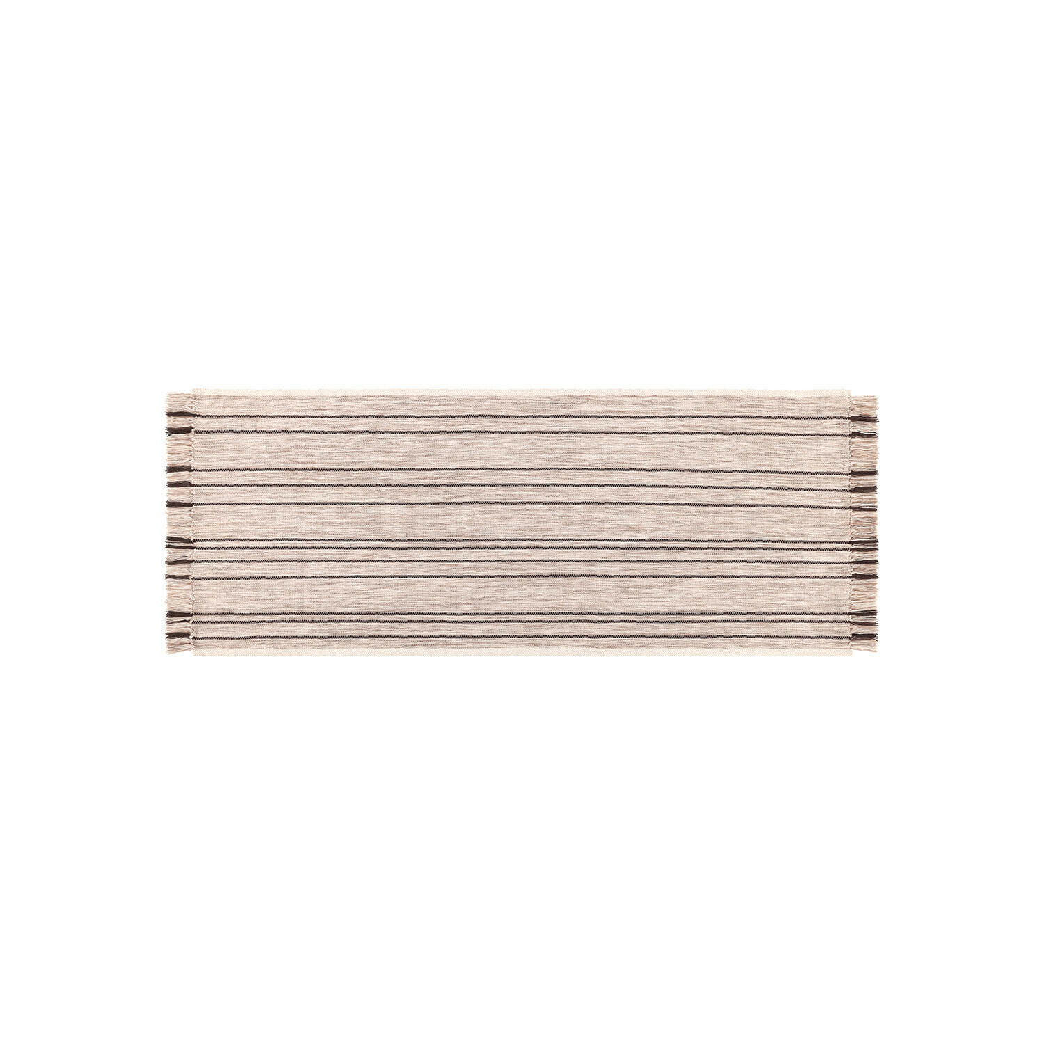 Alfombra Brisalda Camino de mesa beige de algodón con rayas negras y flecos en los extremos, decoración de mesa