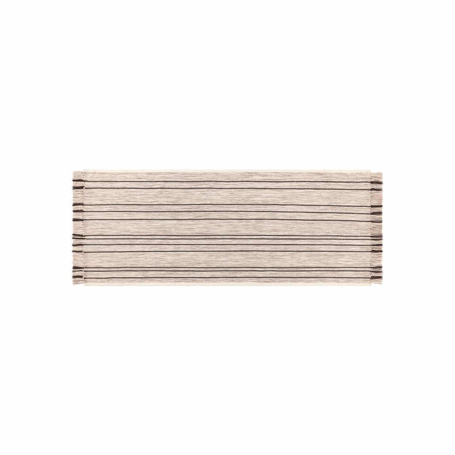 Alfombra Brisalda Camino de mesa beige de algodón con rayas negras y flecos en los extremos, decoración de mesa