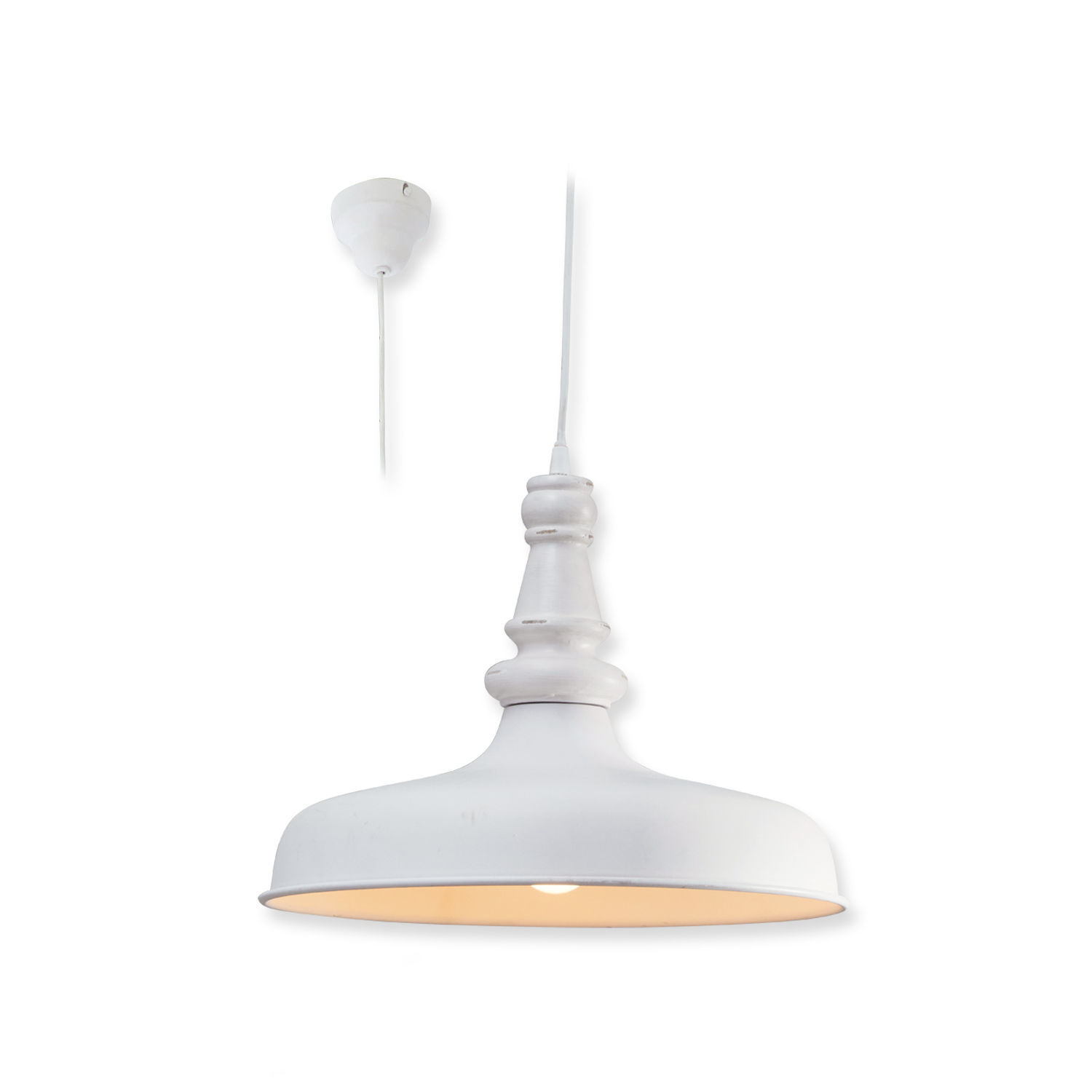 Lámpara colgante Camryn Lámpara colgante de metal blanco con mástil decorativo, iluminación moderna para salón