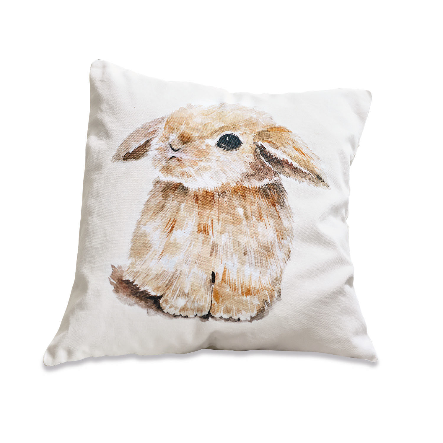 Cojín blanco con estampado de conejo marrón, decorativo y suave para salón