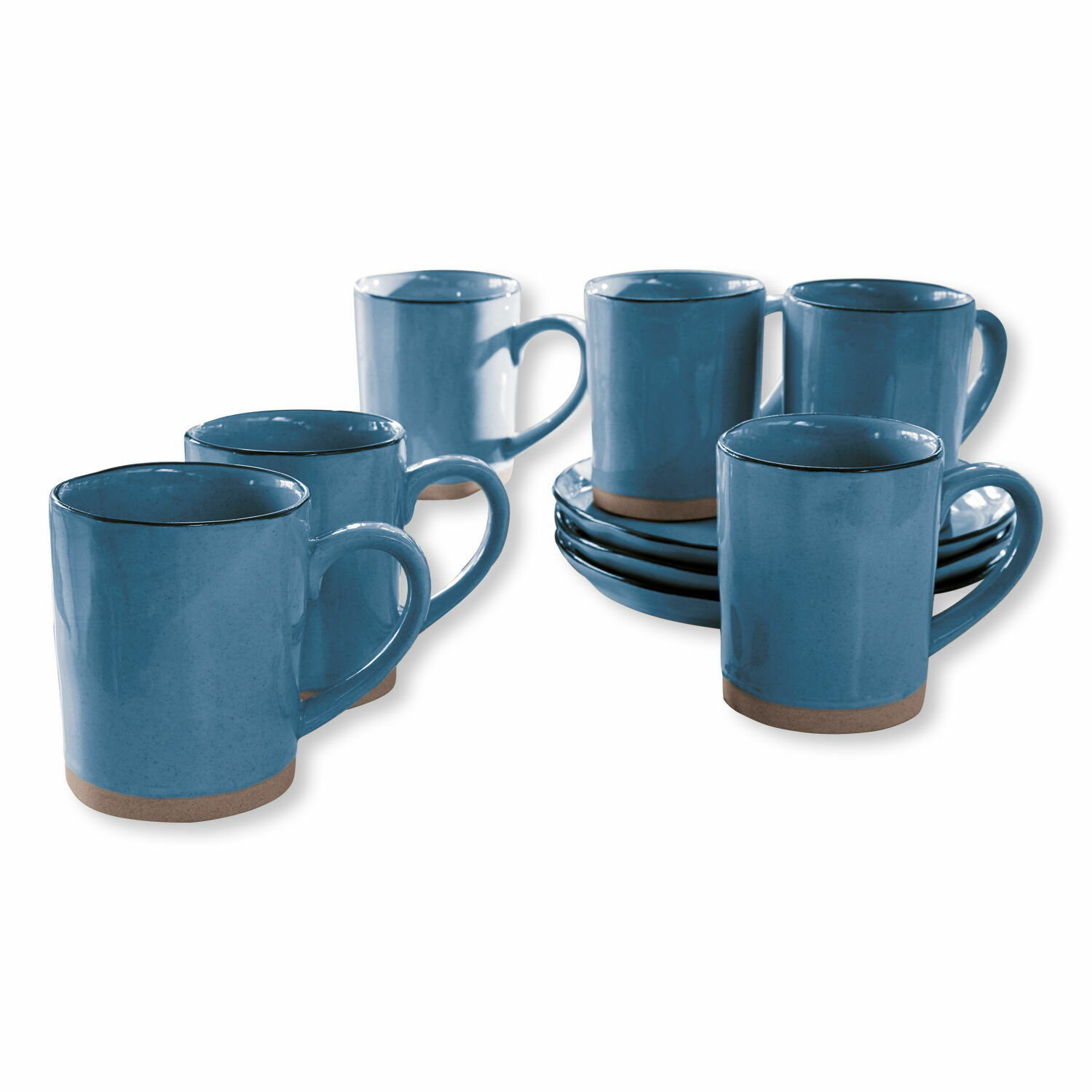 Set de 6 tazas Biarré Juego de seis tazas de cerámica azul con platos, vajilla resistente para café y té