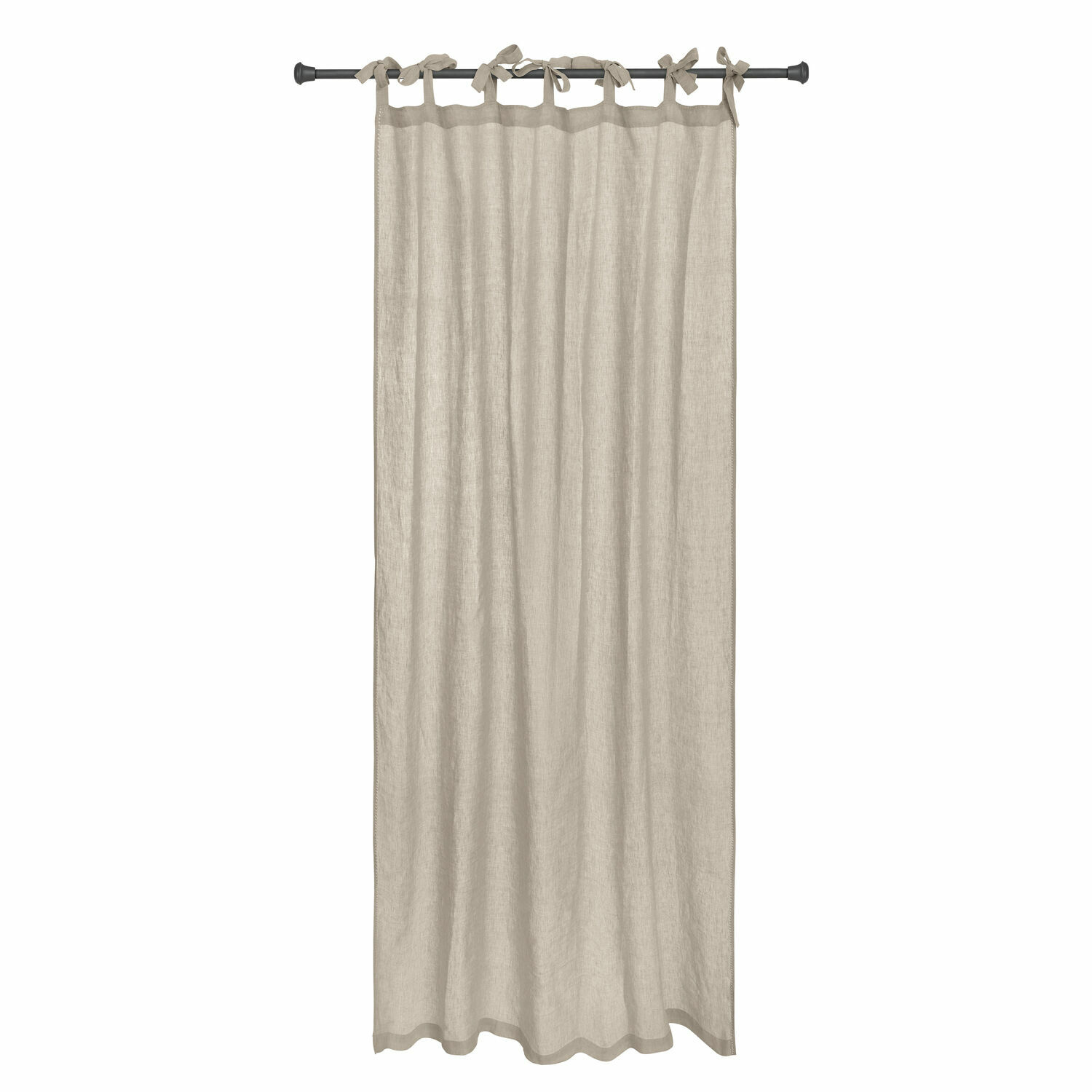 Cortina Monthelie Cortina beige de lino con lazos en barra negra, decoración natural para ventana