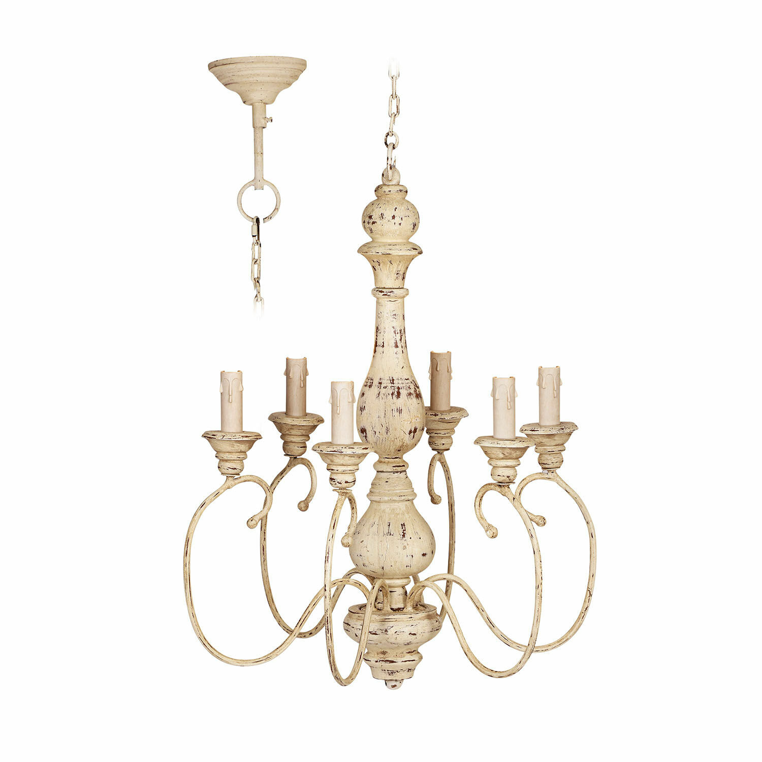 Lámpara colgante Greenwich Lámpara de techo vintage de metal color crema con seis portabombillas, elemento decorativo de iluminación interior.