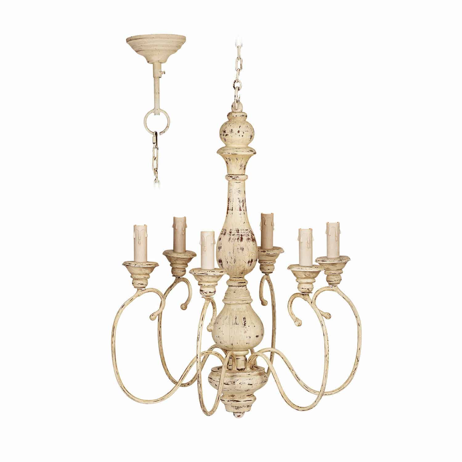Lámpara colgante Greenwich Lámpara de techo vintage de metal color crema con seis portabombillas, elemento decorativo de iluminación interior.
