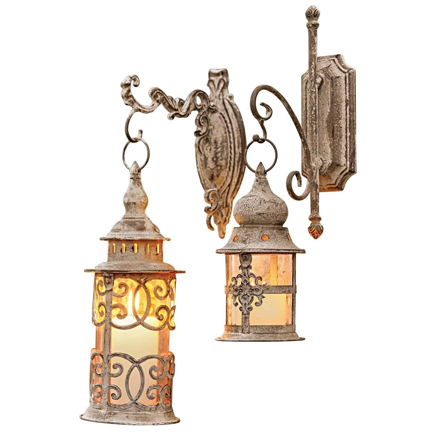 Set de 2 farolillos Adéláde Lámpara de pared de metal envejecido en marrón con diseño decorativo y luz cálida estilo vintage