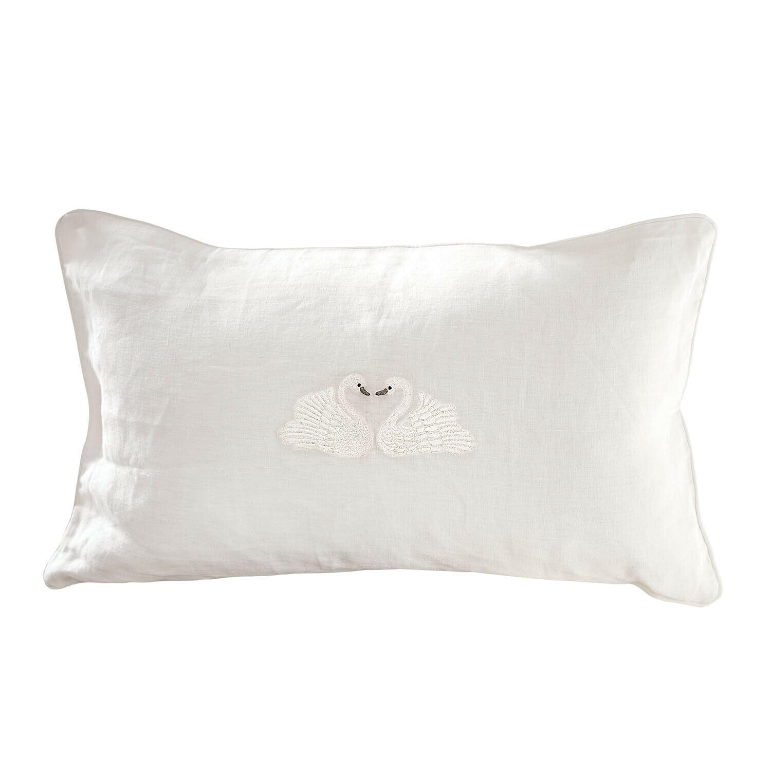 Funda de cojín Rialuna Cojín de lino blanco con bordado de dos cisnes, cojín decorativo para salón o dormitorio