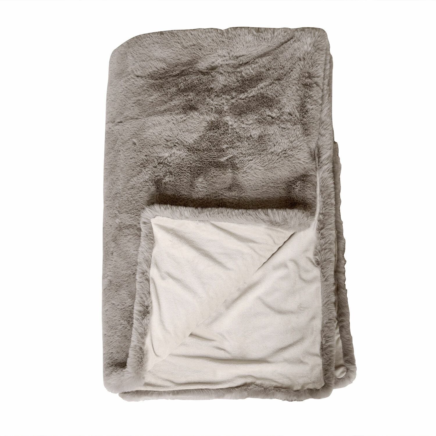 Plaid Brisvento Manta suave de piel sintética gris y forro polar crema, ideal para salón y dormitorio