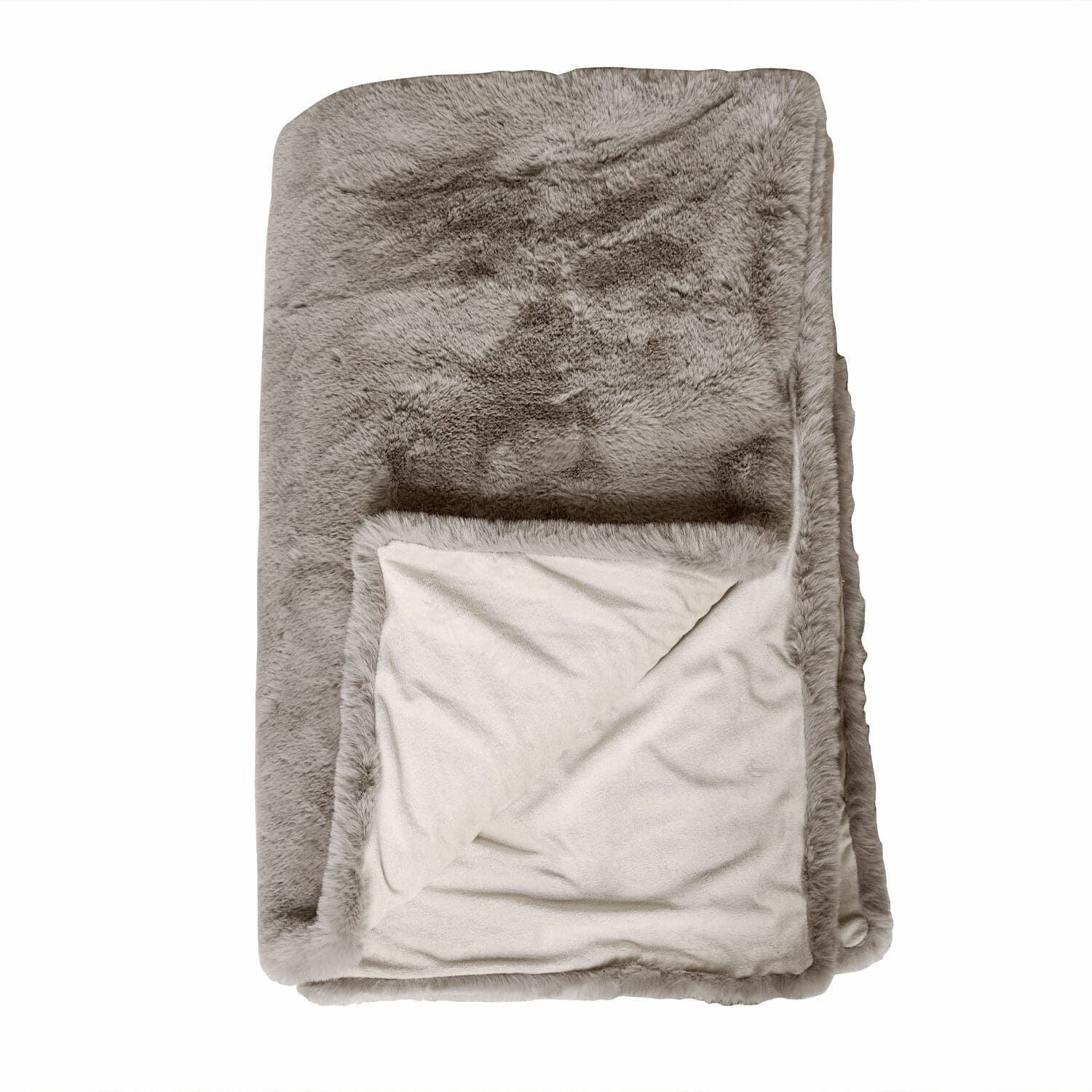 Plaid Brisvento Manta suave de piel sintética gris y forro polar crema, ideal para salón y dormitorio