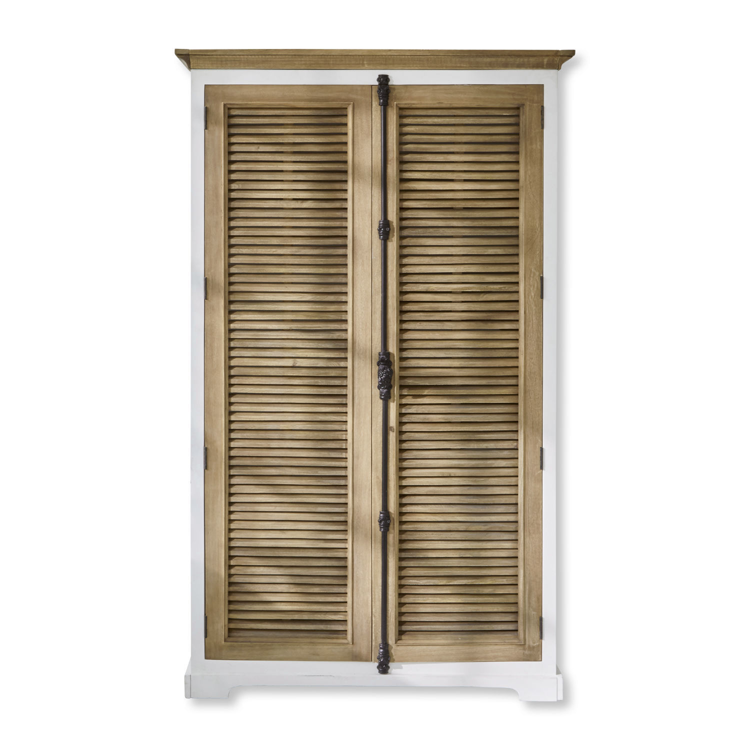 Armario Comtois Armario de madera de mango en blanco y natural con puertas de persiana para almacenamiento