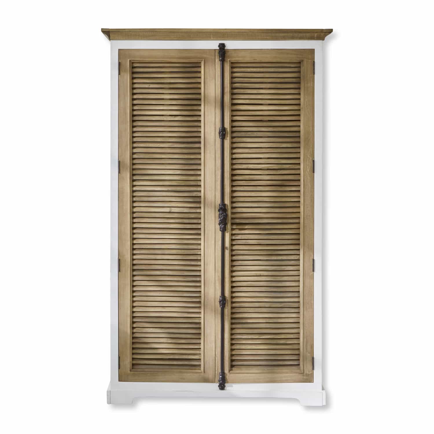 Armario Comtois Armario de madera de mango en blanco y natural con puertas de persiana para almacenamiento